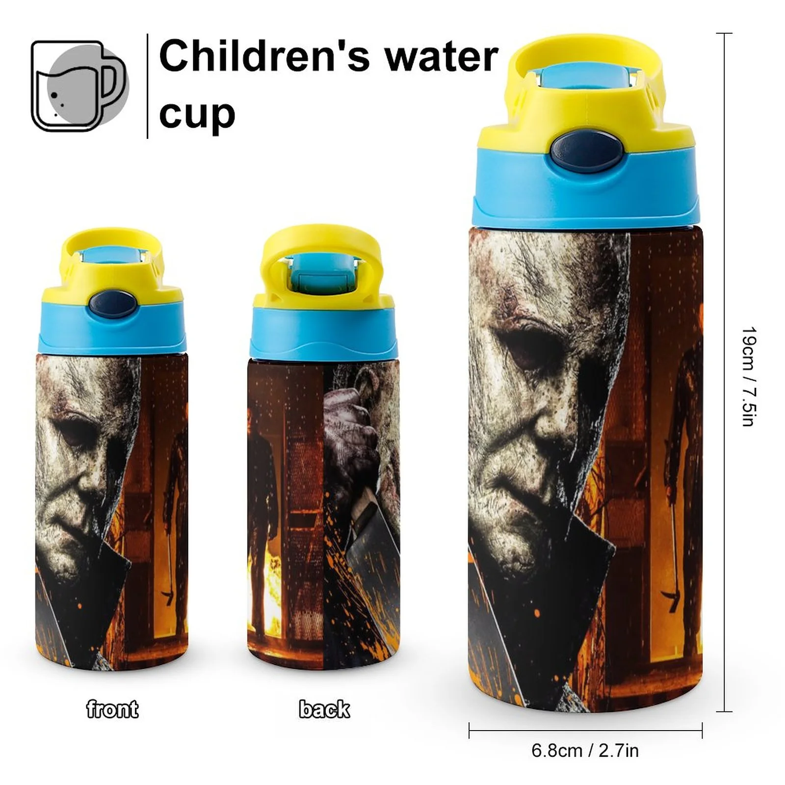 Michael Myers Kills Kid's Insulated Water Bottle With Straw Vacuum Stainless Steel Cup Leak-Proof Children Toddler Thermoses