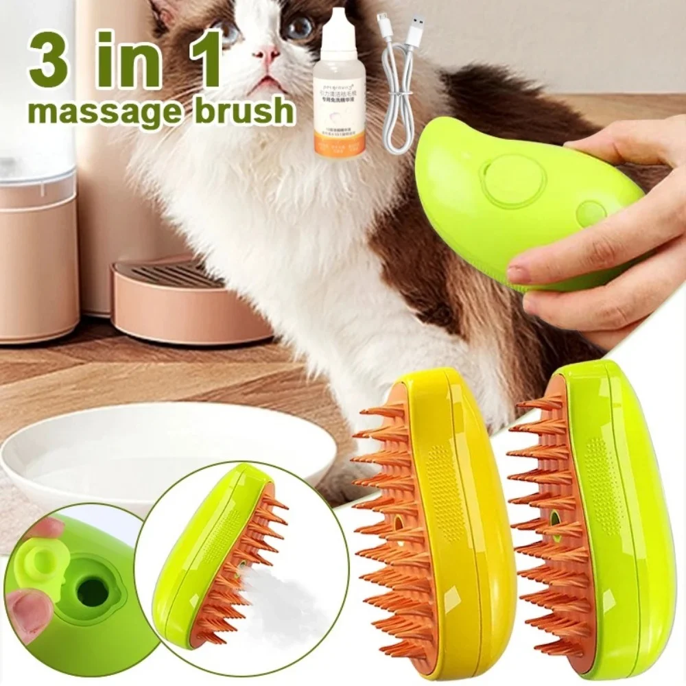 Cat Steam Brush 3 in1 Brush with Cleaning Essential Oil for Shedding Cat Steamer Brush for Massage Multifunctional Cat Grooming Brush Pet Hair Removal Tool Comb for Cat and Dog