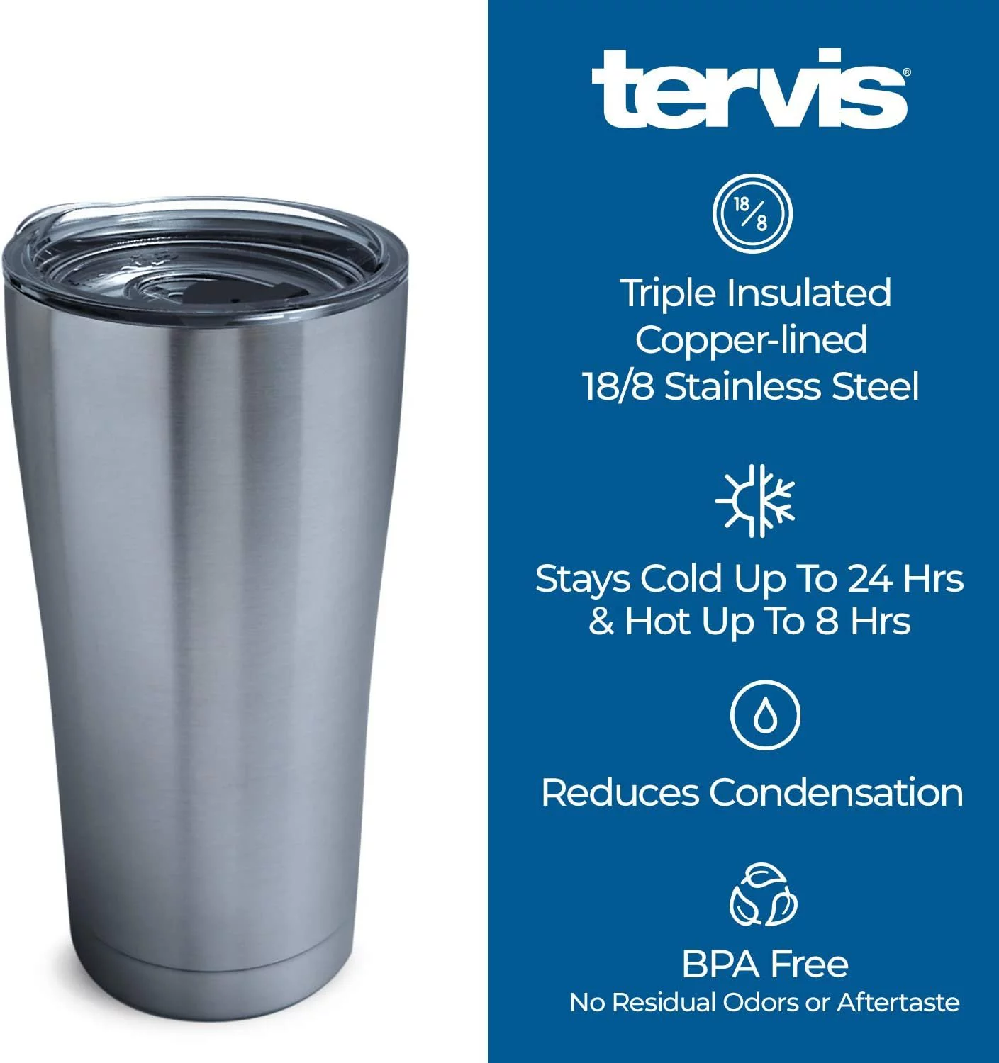 Tervis Triple Walled Simple Compass Insulated Tumbler Cup Keeps Drinks Cold & Hot, 20oz, Stainless Steel