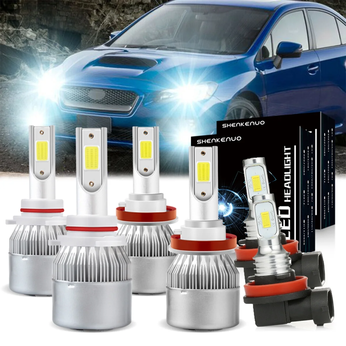 9005 H11 High/Low for Subaru Wrx 2015 2016 2017 2018 2019 2020 LED Headlight+Fog Light Bulbs Kit