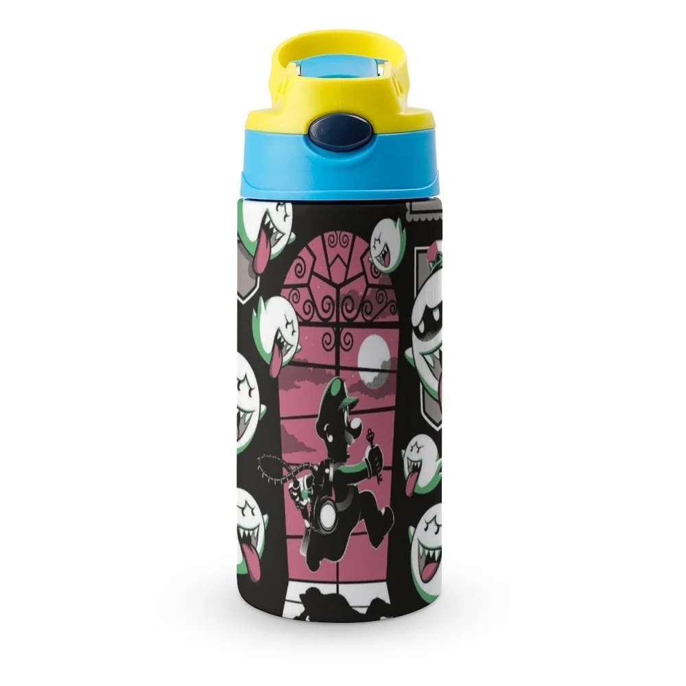 Horror Luigi's Mansion Kid's Insulated Water Bottle With Straw Vacuum Stainless Steel Cup Leak-Proof Children Toddler Thermoses