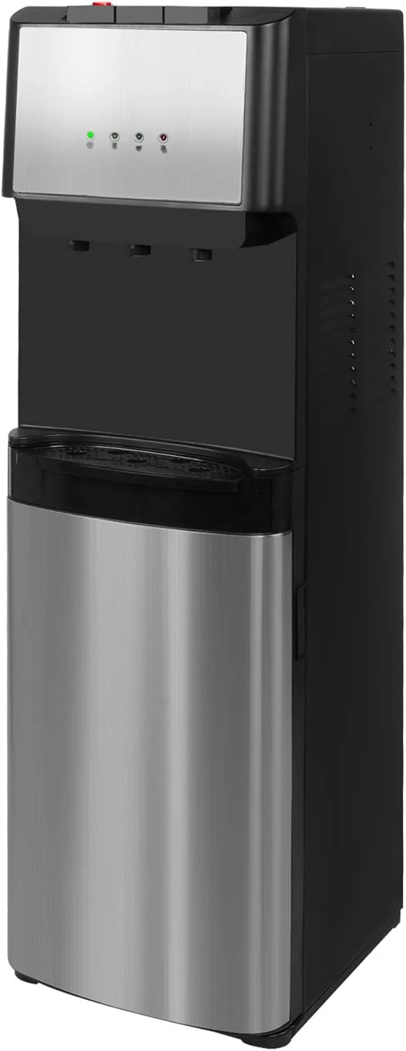 U-SHARE Bottom Loading Water Cooler Dispenser, 5 Gallon Bottles - Hot, Cold & Room Water Dispenser with 3-Temperature, Child Safety Lock, Removable Drip Tray, Black & Stainless