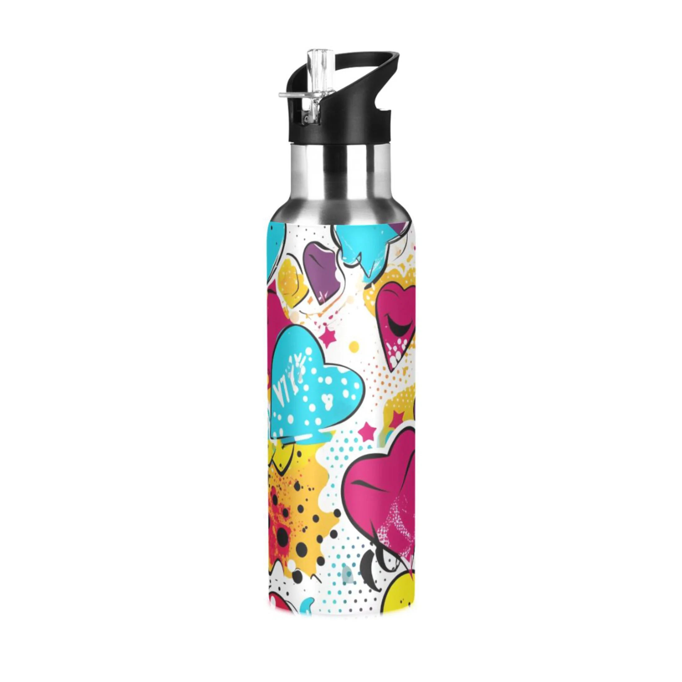 Love Hearts Water Bottles Insulated Thermos Kids Stainless Steel Bottle with Straw Lid Flask Leakproof for Sports Gym 20 oz