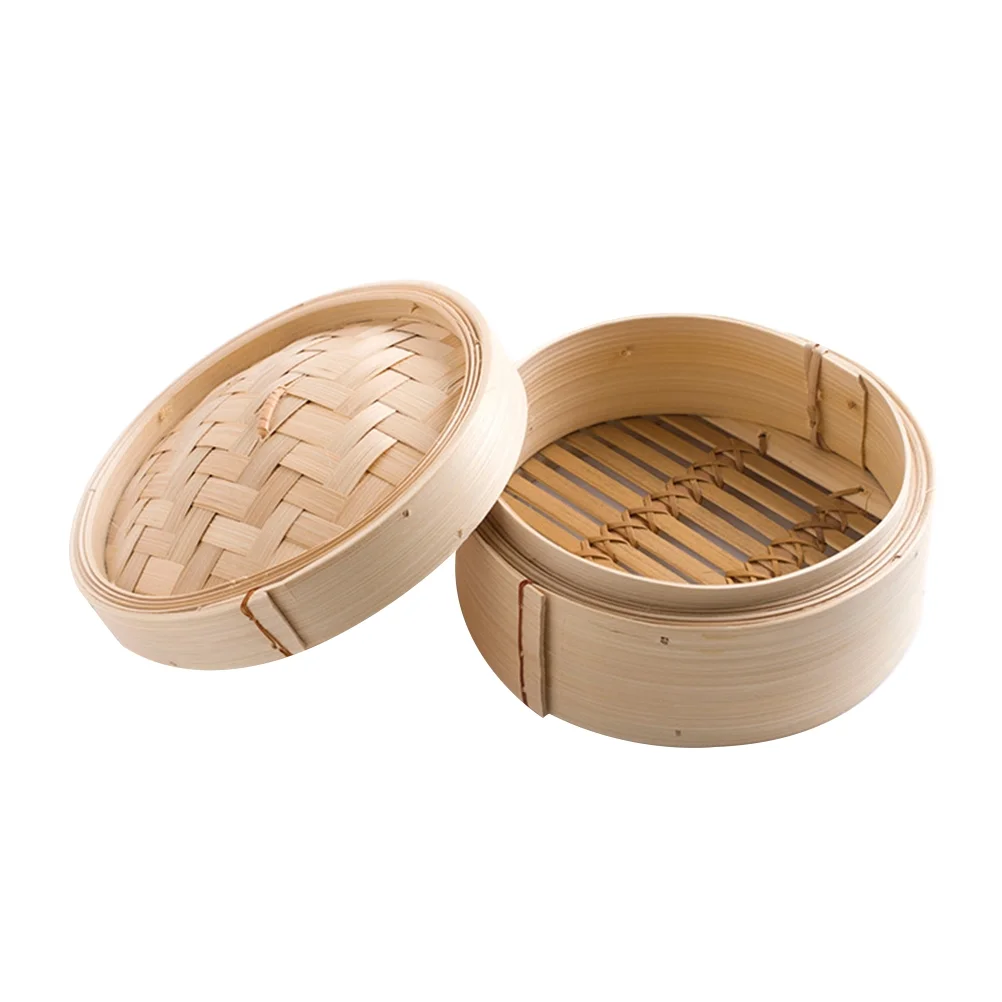 2pcs 8 Inch Bamboo Steamers Chinese Dim Sum Cookers Dessert Lotus Leaf Rice Steamers Kitchen Cooking Tools with Cover
