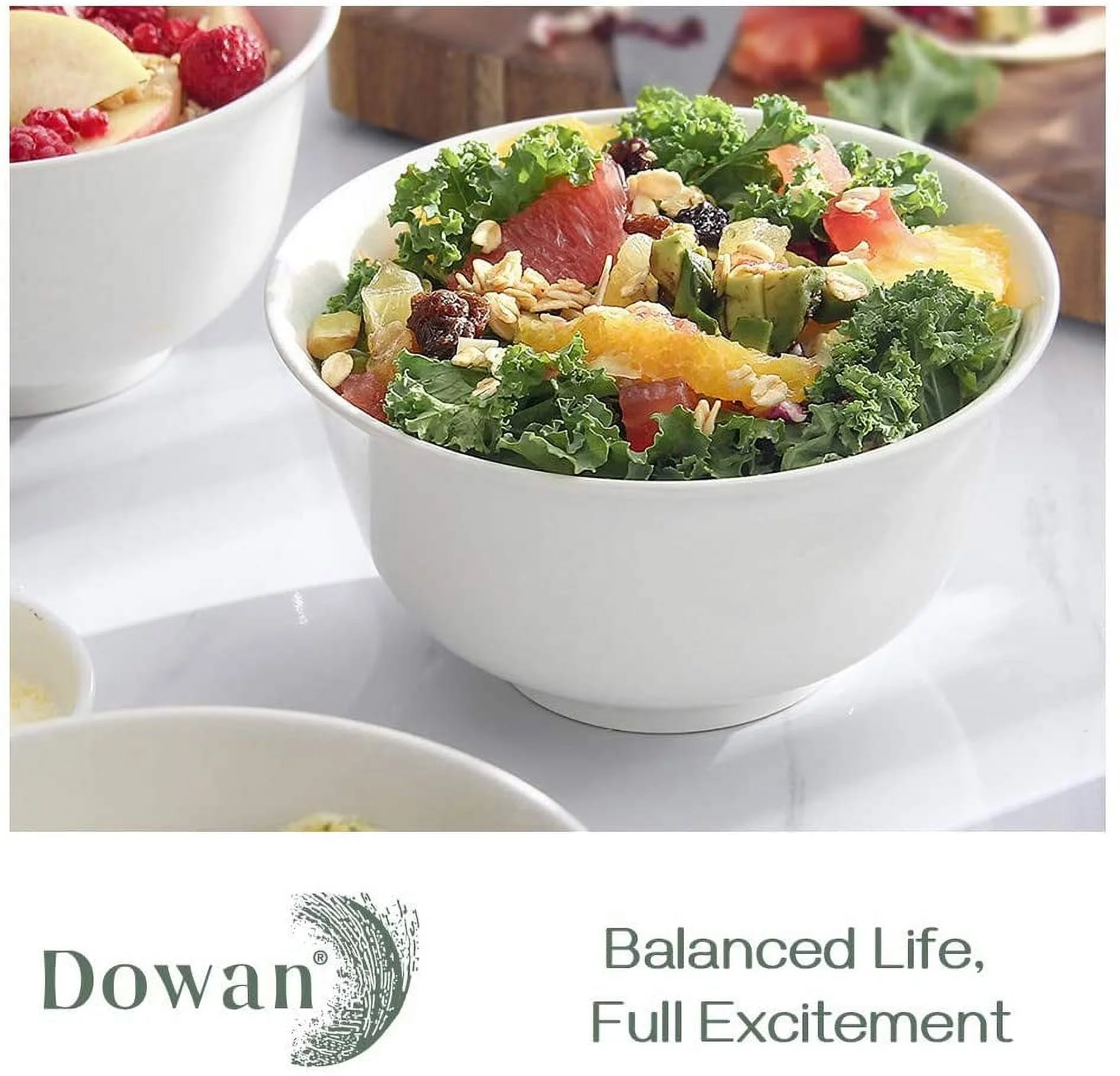 DOWAN Large Soup Bowls Set of 4,36 OZ Serving Bowls for Kitchen,7 INCH White Bowls for Cereal Ramen Stews Salads,Dishwasher Microwave Safe