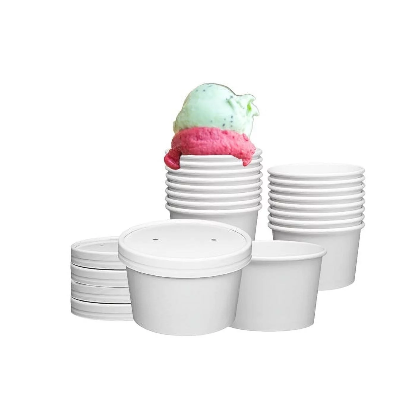 250 Sets White Paper Food Containers With Vented Lids, To Go Hot Soup Bowls, Disposable Ice Cream Cups