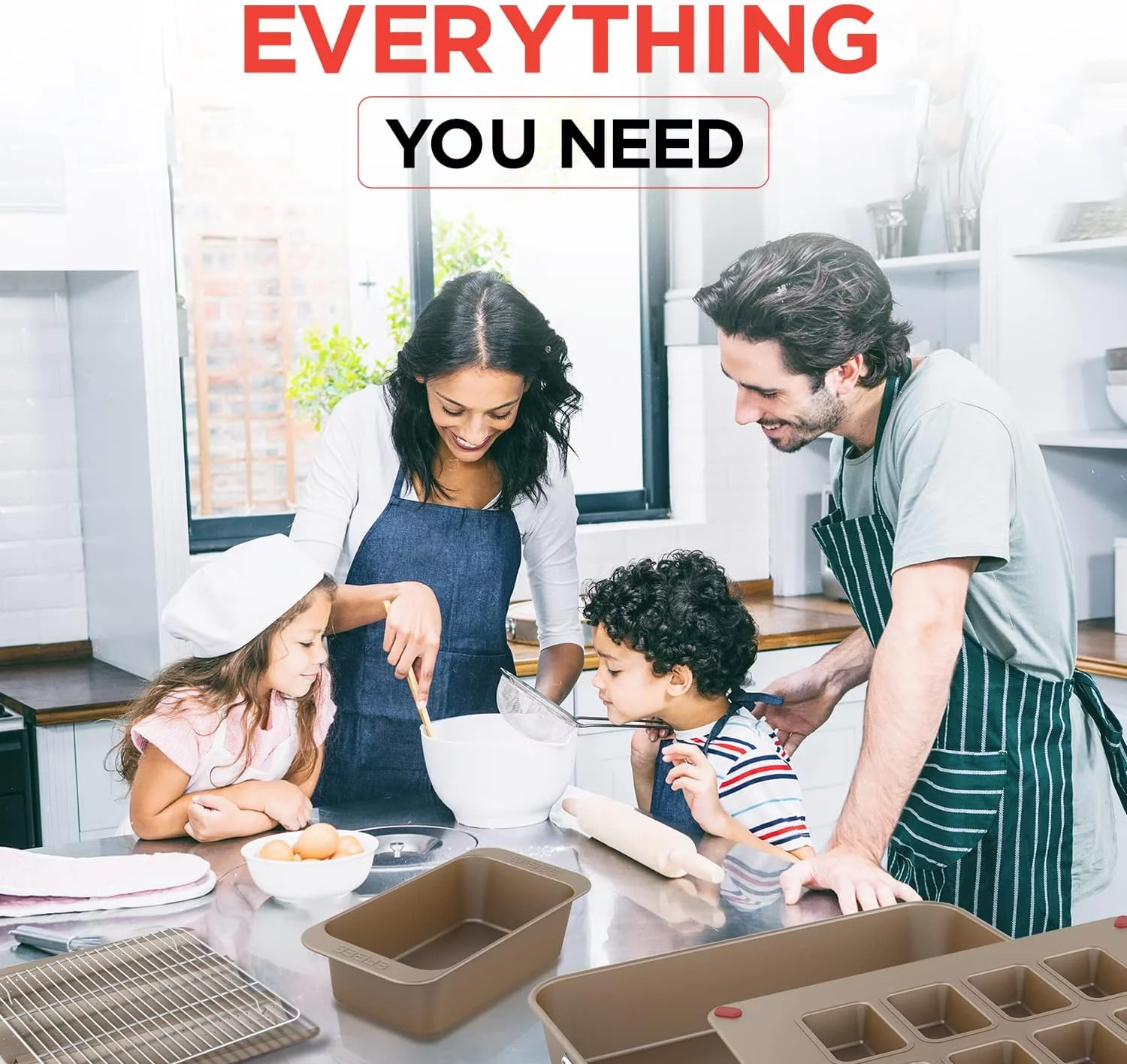 Elbee 8-Pc Bread Baking Pan Set Steel Bakeware Non Stick Pans & Cooling Racks