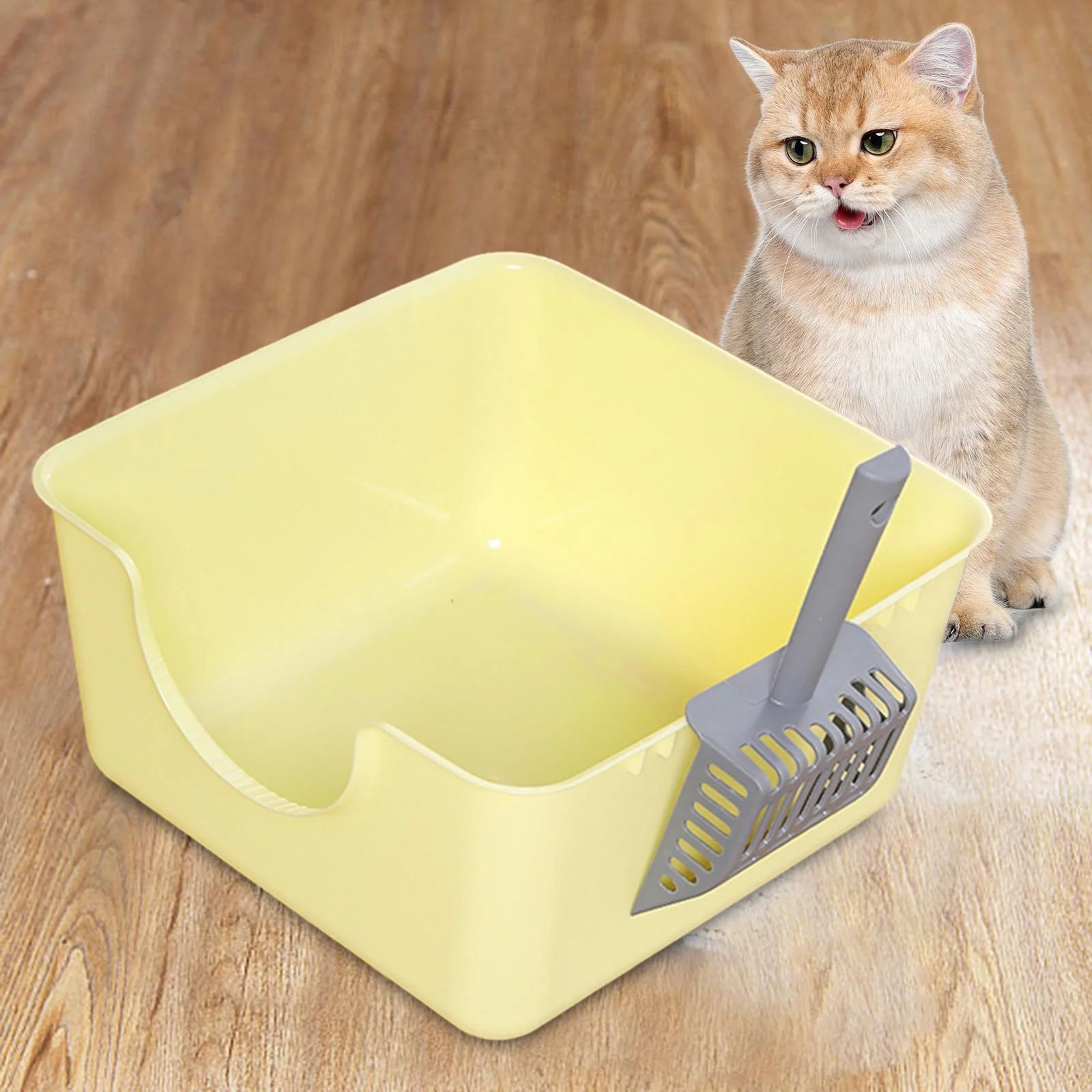 Gazechimp Open Top Pet Litter Tray Anti Splashing with Cat Litter Scooper Cat Litter Box Yellow