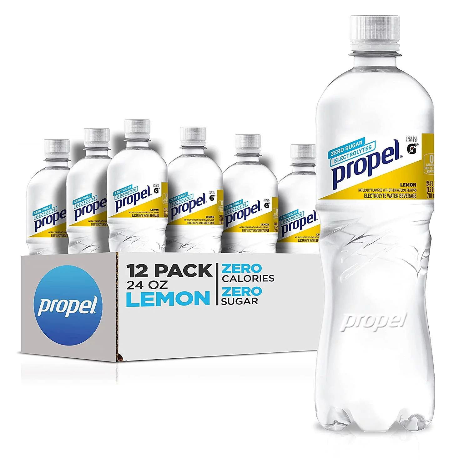 Propel, Lemon, Zero Calorie Water Beverage with Electrolytes & Vitamins C&E, 24 Fl Oz (Pack of 12)