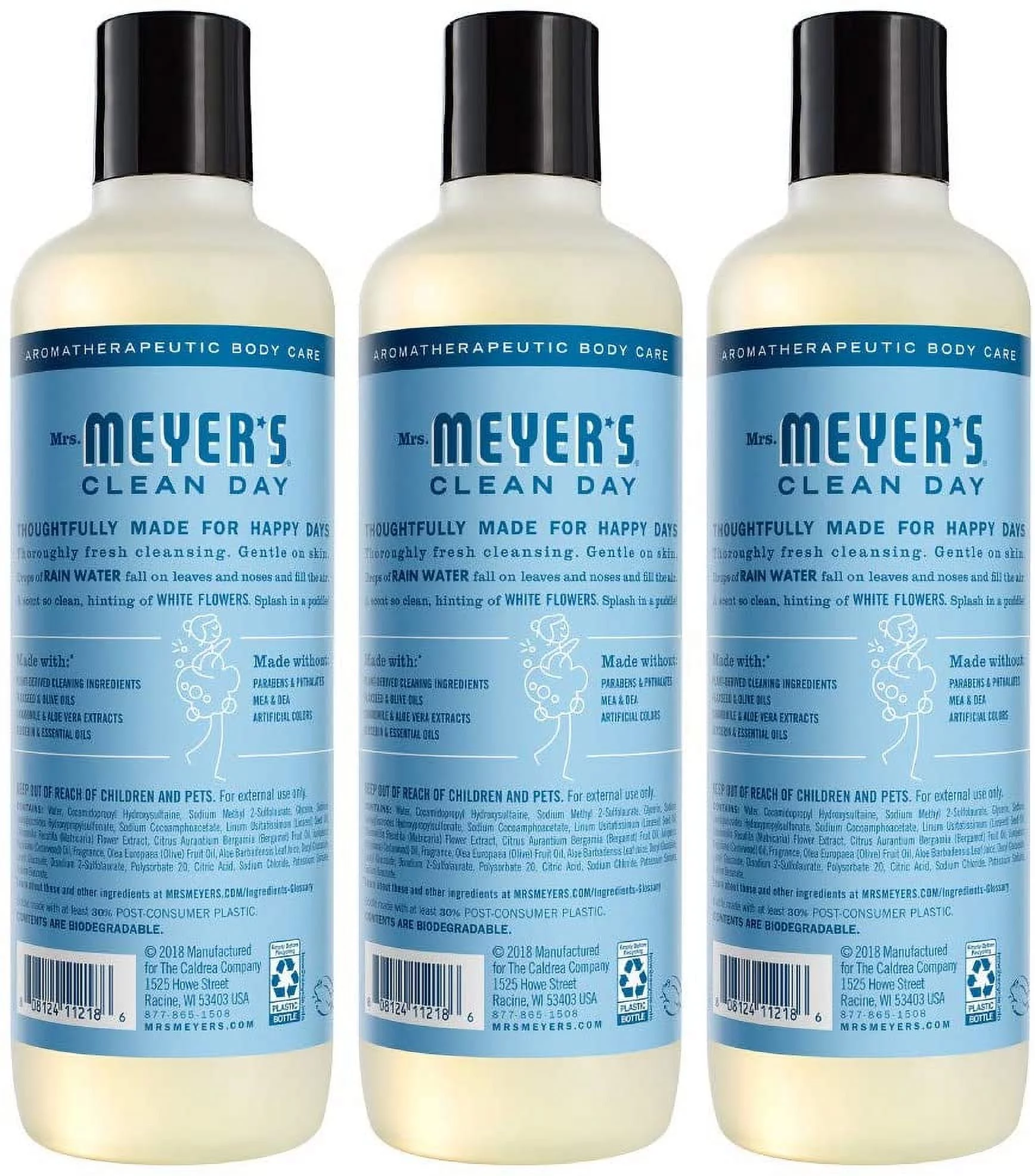 Mrs. Meyer’s Clean Day Body Wash, Rain Water Scent, 16 Ounce Bottle (Pack of 3)