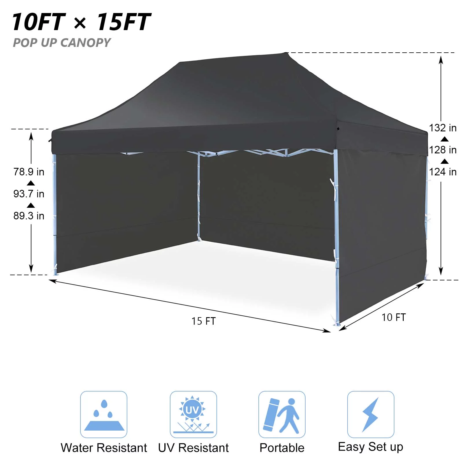 Texinpress 10x15ft Ez Pop up Commercial Canopy party Tent with Sidewalls, Black