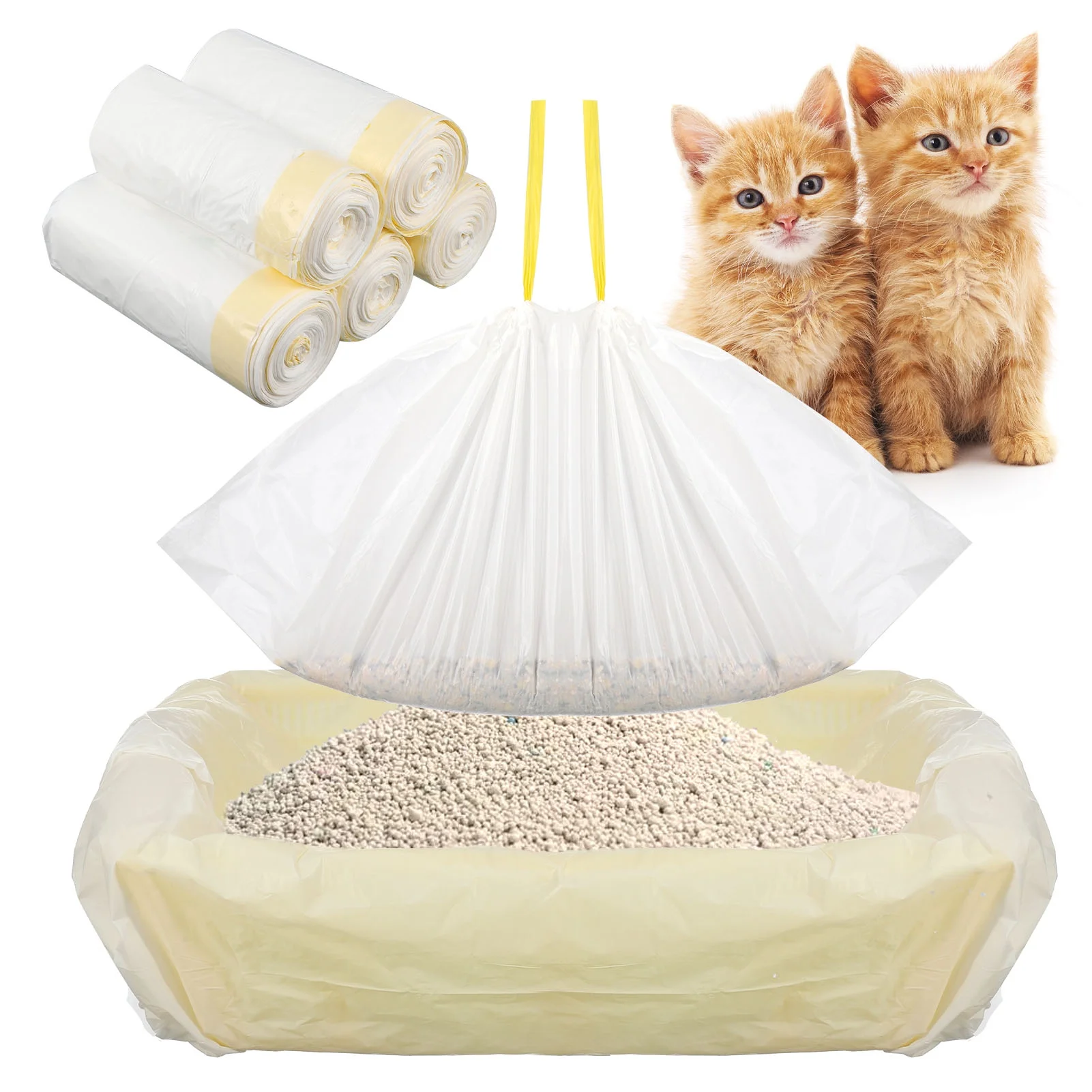 Qweryboo 50PCS Cat Litter Box Liners with Drawstring, 37'' x 18'' Large Litter Box Liner, Heavy Duty Kitty Litter Bags Liners,1.2 Mils Thicken Drawstring Bags for Cats Kitties Litter Box