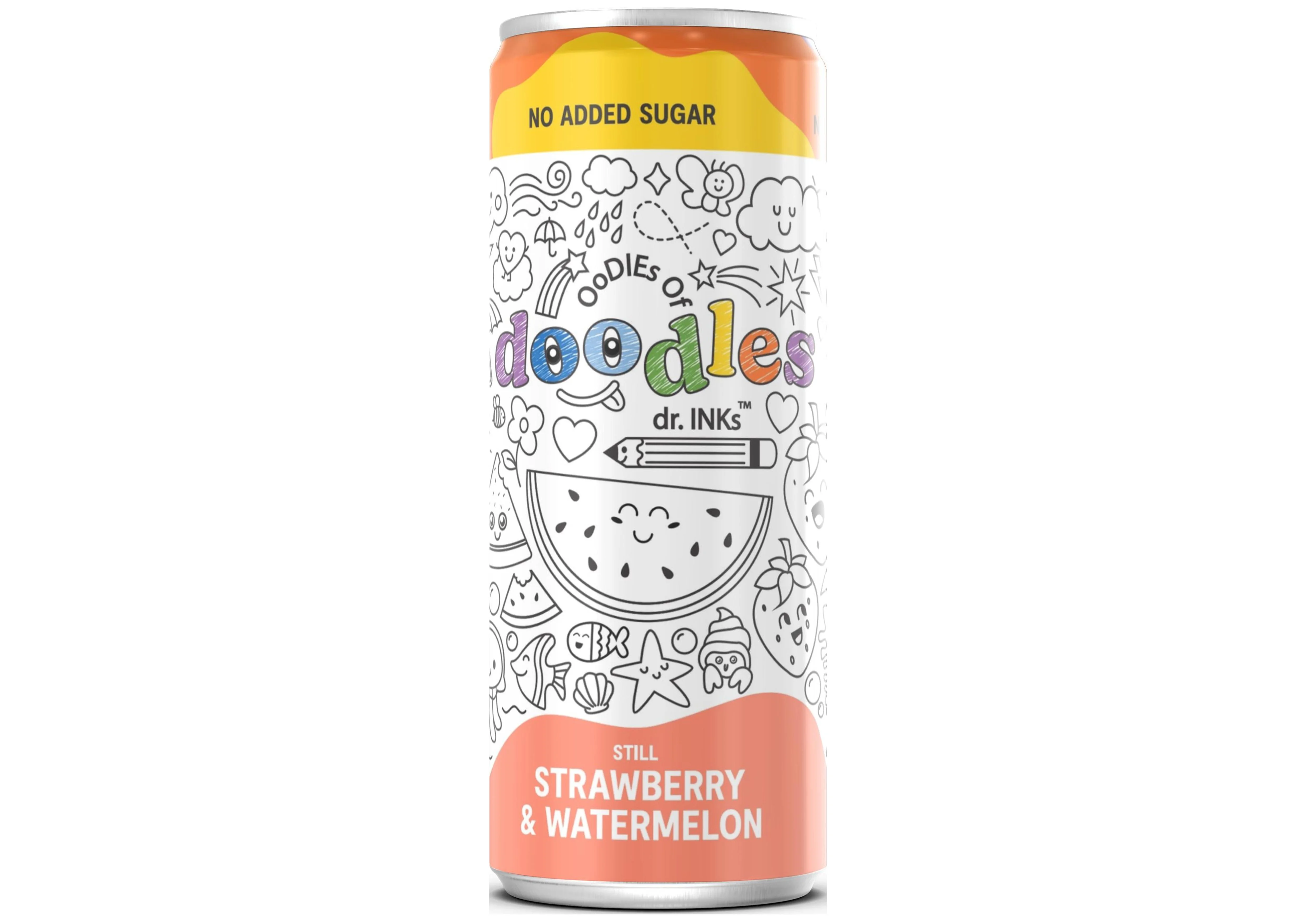 Strawberry Watermelon Still -Introducing Oodles of Doodles Soda – where fun meets flavor! Our 8.4 oz 12-pack is a creative adventure for kids.
