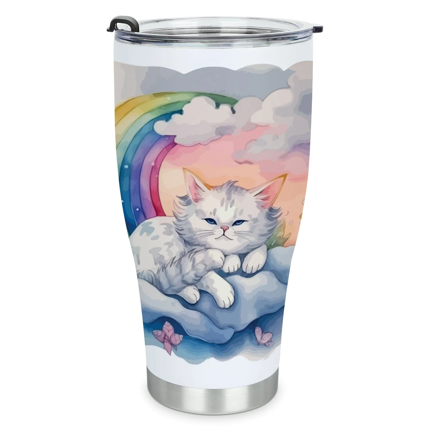 Hidove Stainless Steel Tumbler, Fairy Cute Cat 30oz Leak Proof & Stainless Steel Bottle for Hot & Cold Drinks - Coffee Travel Mug, Water Metal Canteen, Thermal Cup