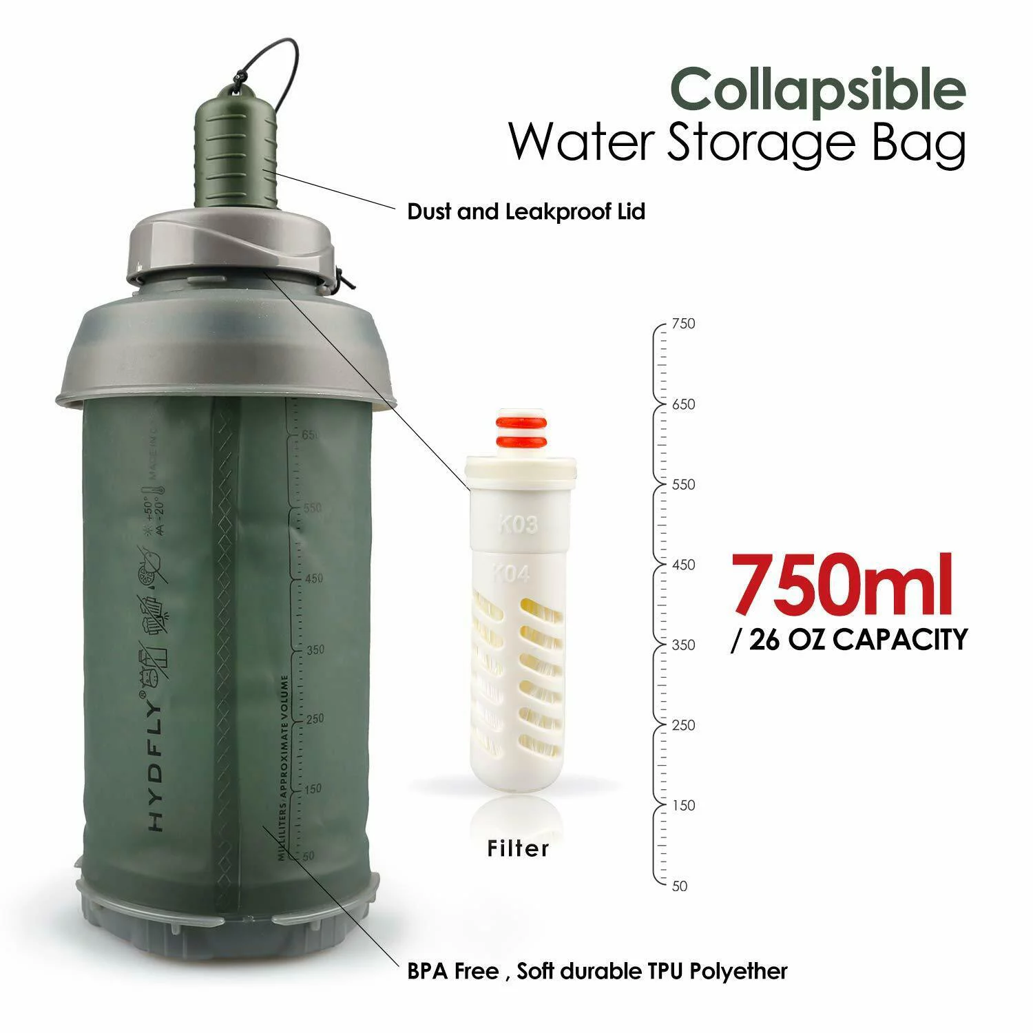 Outdoor Sports 750ml Hollow Fiber UF Collapsible Water Purifier Filter Bottle