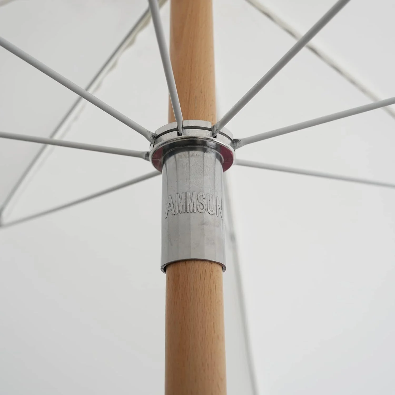 AMMSUN 6.5ft Boho Fringe Beach Umbrella with Tassel Premium Wood Pole UPF50+ UV Protection,White