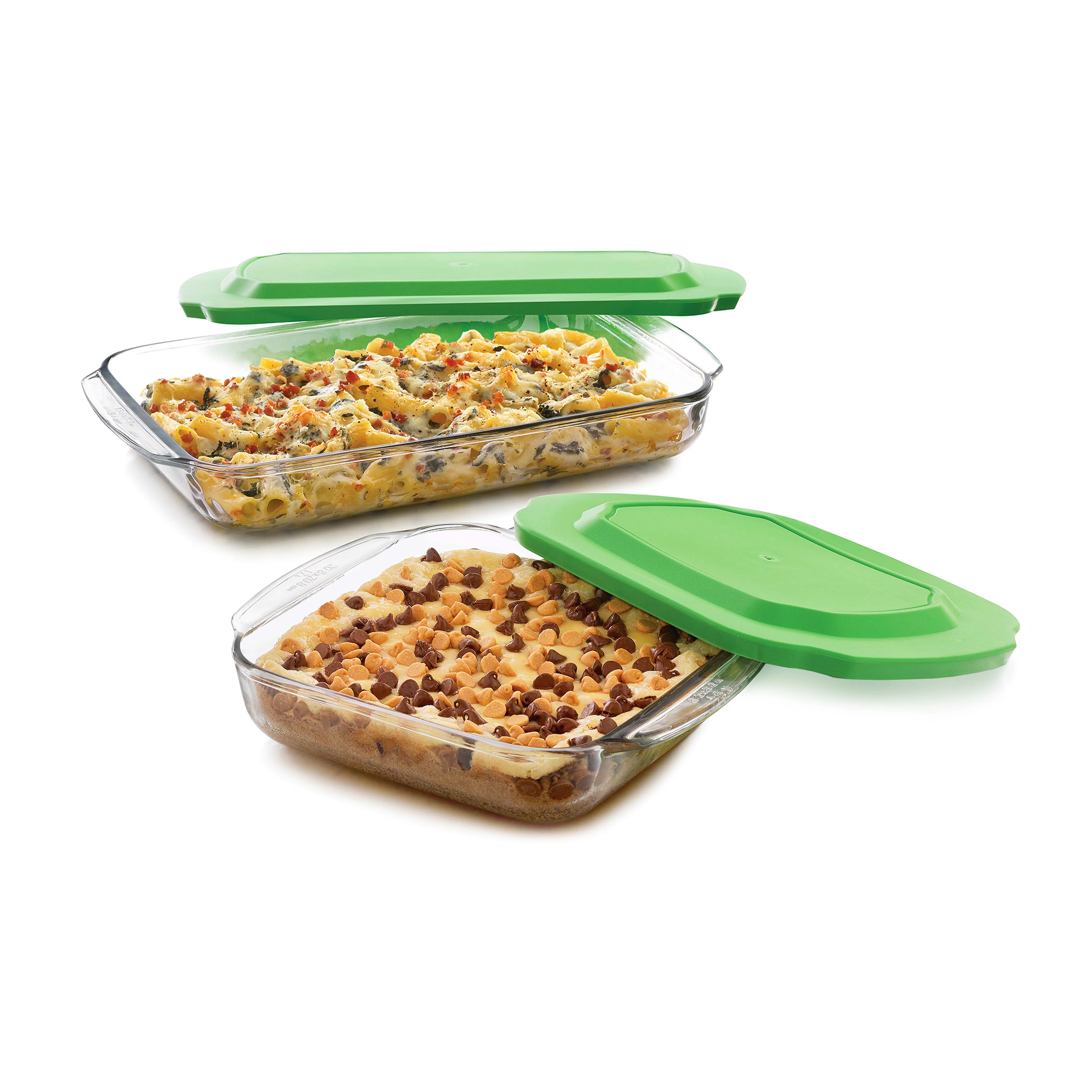 Libbey Baker's Basics 2-Piece Glass Casserole Baking Dish Set with Plastic Lids