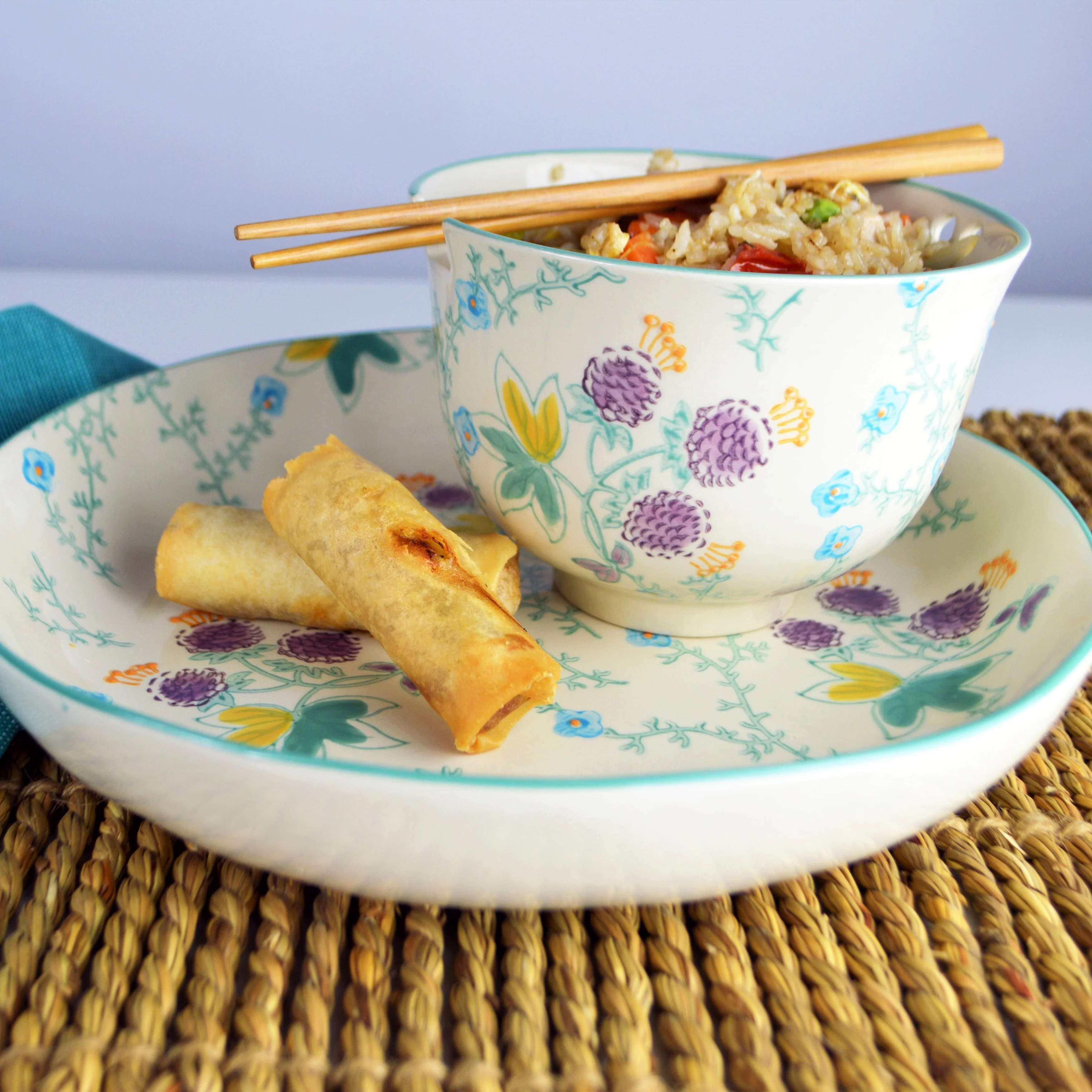 Euro Ceramica, inc. Euro Ceramica Ella 3-Piece Dinner and Ramen Bowl Set (Service for 1) Aqua