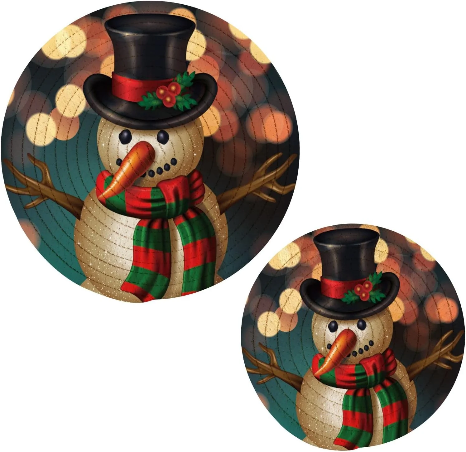 GZHJMY Christmas Snowman Heat Resistant Trivets Potholders 2PCS, Round Cotton Weave Handmade Pot Holder, Non-Slip Hot Mats Kitchen Dining Plate Mat for Kitchen Pans Bowl Teapot
