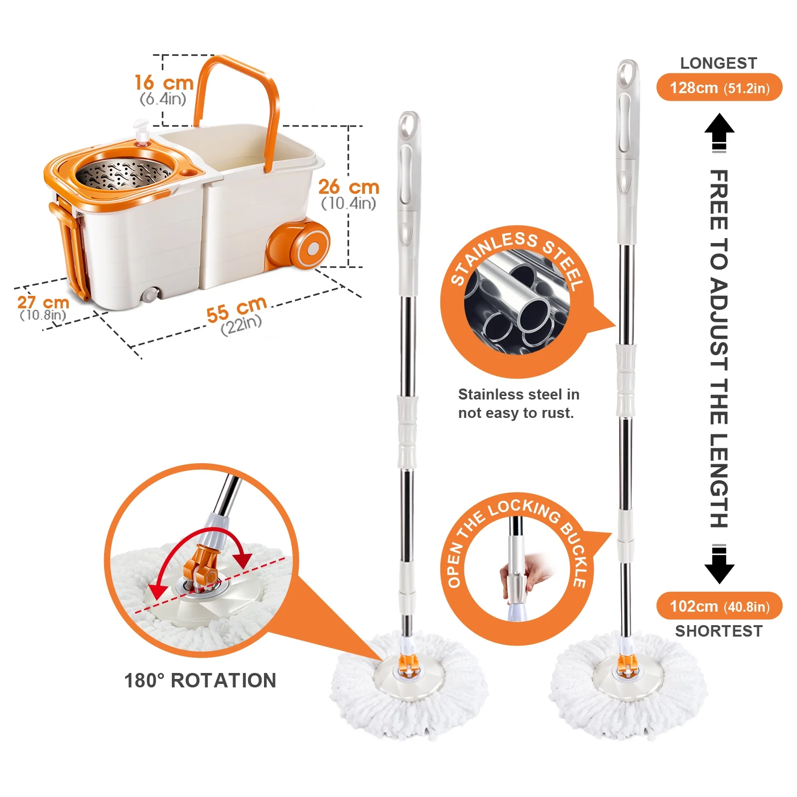 Masthome Spin Mop and Bucket System with Wringer, Separates Dirty and Clean Water, 4 Microfiber Pads