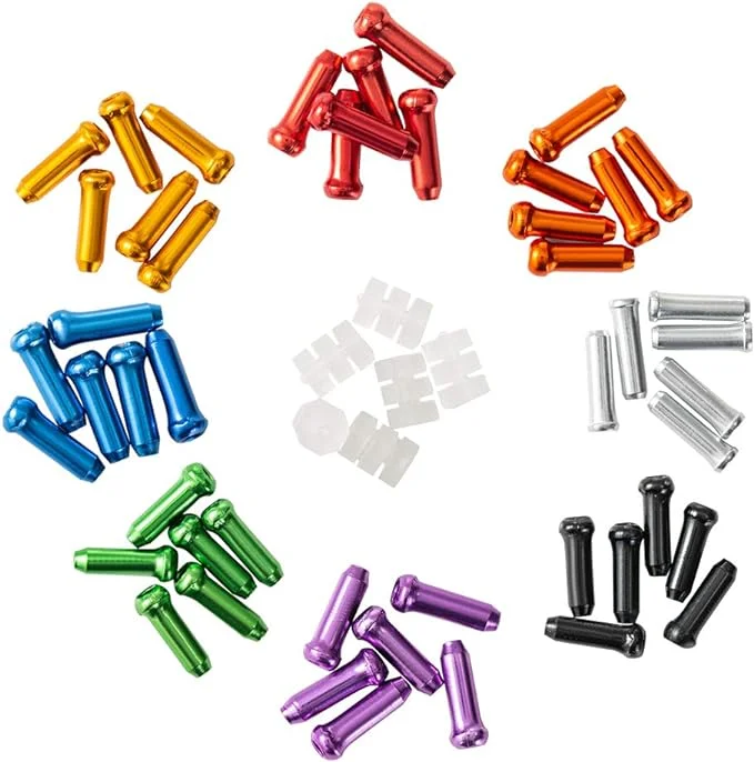 HZJD 48PCS Bike Cable End Caps, Cable End Crimps, Cable Caps for Bike Shift Alloy, Bicycle Brake Cables End Caps, 6PCS O-Ring Brake Cable Rubber Donuts