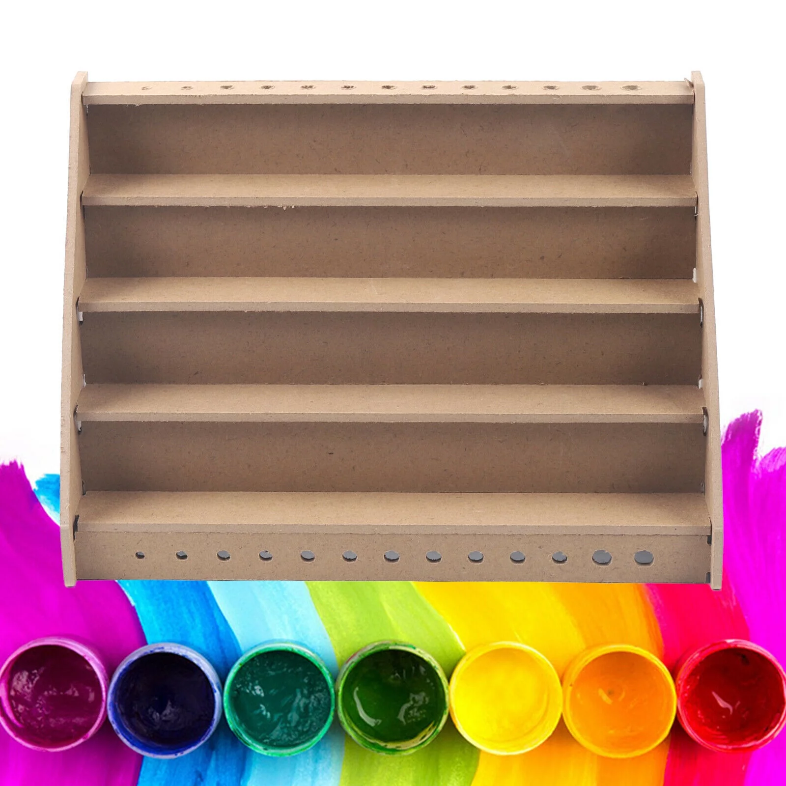 4-Layer Wooden Paint Rack 13 Tool Sockets Organizer Ink Bottle Holder Rack Shelf Paints Rack Sockets Salon Tools Stand Holder Storage Rack Wood DIY Paint Bottle Rack Wooden Stand Holder Cabinet