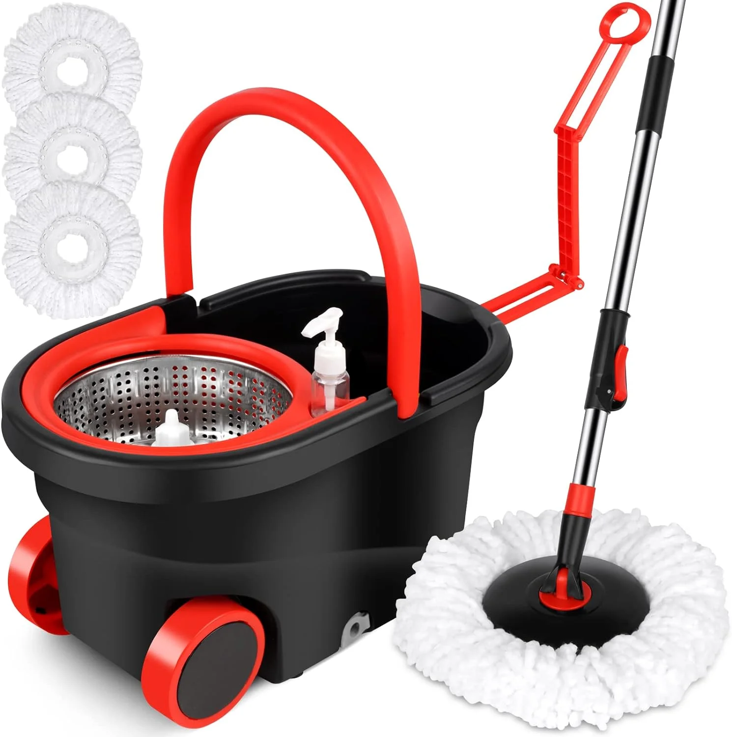 Plus Sized Spin Mop and Bucket Set on Wheels, 360 Spinning Mop Bucket with 3 Replacement Refills & 61