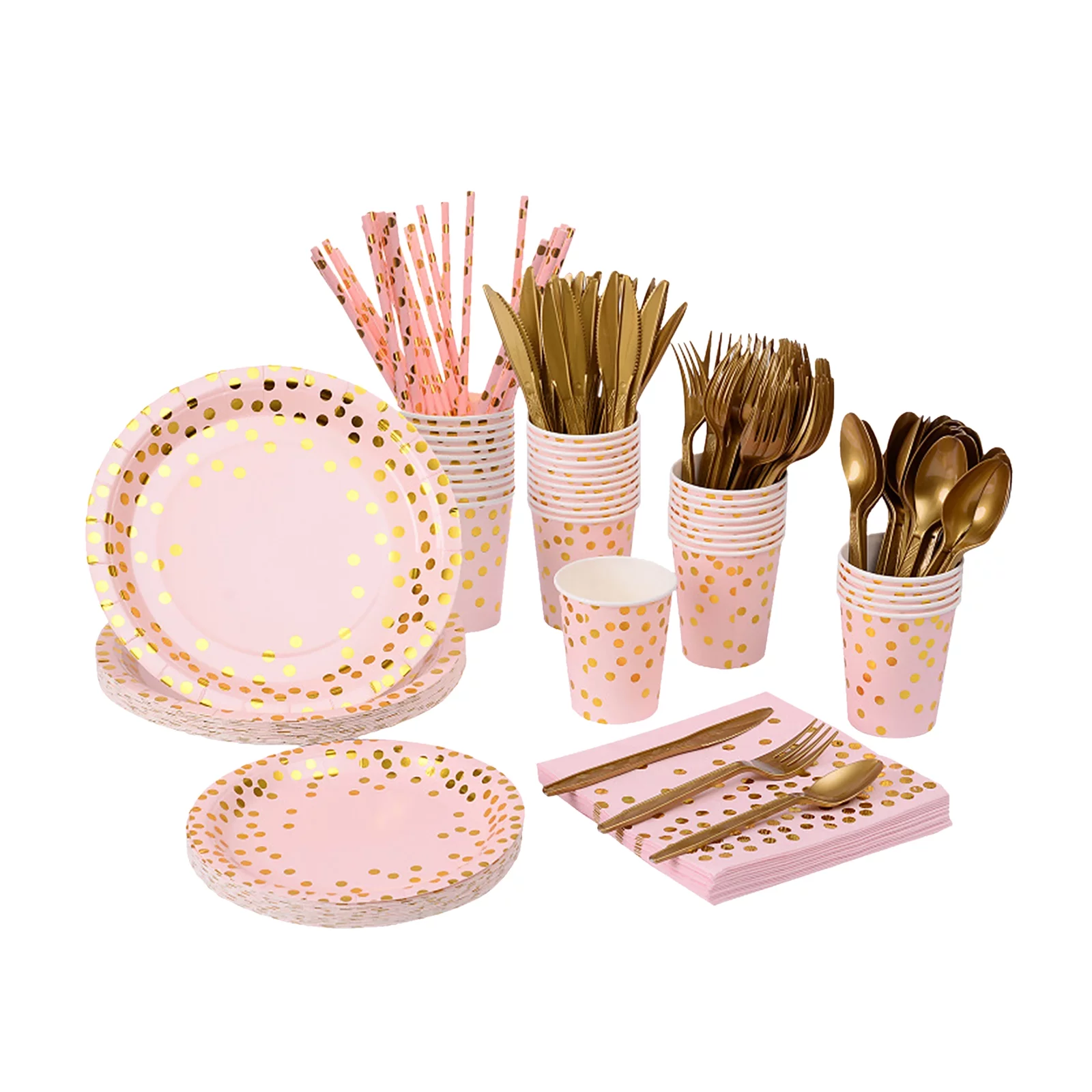 Dazzduo Tableware suit, Set Straws 25 JOYID , XIXIAN Tableware Suit Birthday dsfen Dinnerware Napkins 25 WYAN Forks 25 Guests 25 for Paper Knives Disposable 25 YUBZ Plates Spoons Cups
