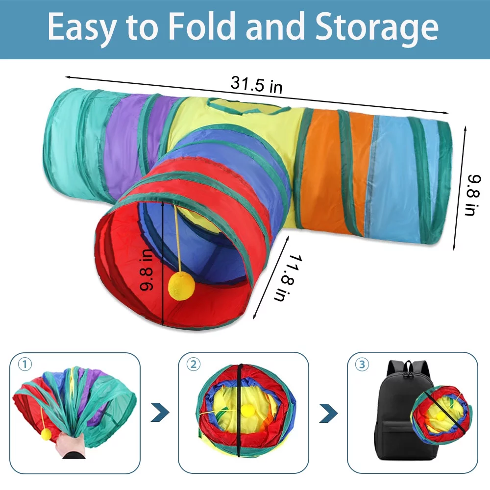 Petimi Cat Toys, Cat Tunnel Toy Set, 18 Pcs of Interactive Fun with Three-Hole Tunnel, Interactive Feather Toy, Cat Springs, Jingle Balls and Fluffy Mouse