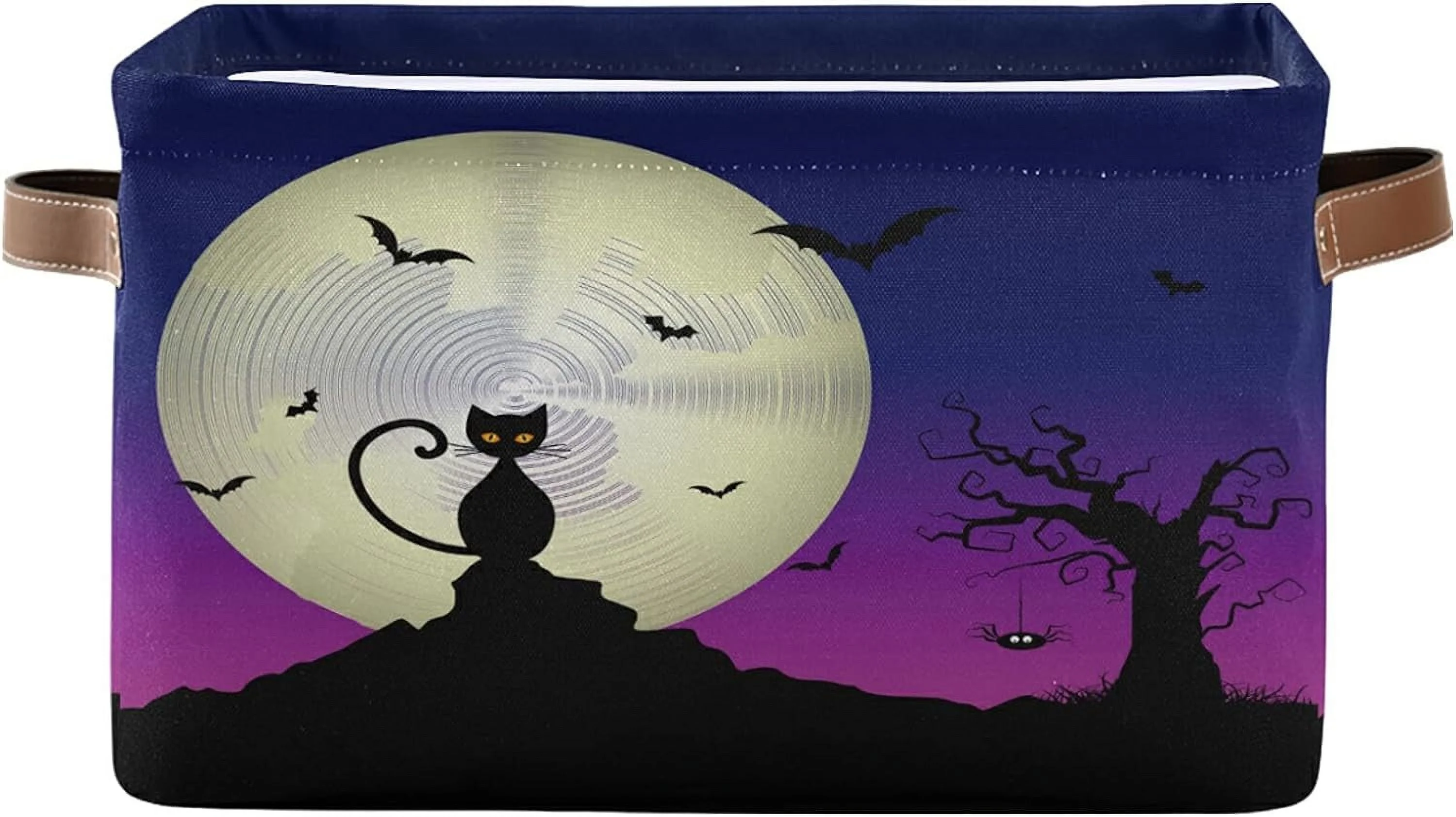 GZHJMY Halloween Cat Moon Storage Bin for Toy Storage Basket Dirty Clothes Sundries Office Home Closet Shelf Cube Box Waterproof Laundry Basket Collapsible Organizer