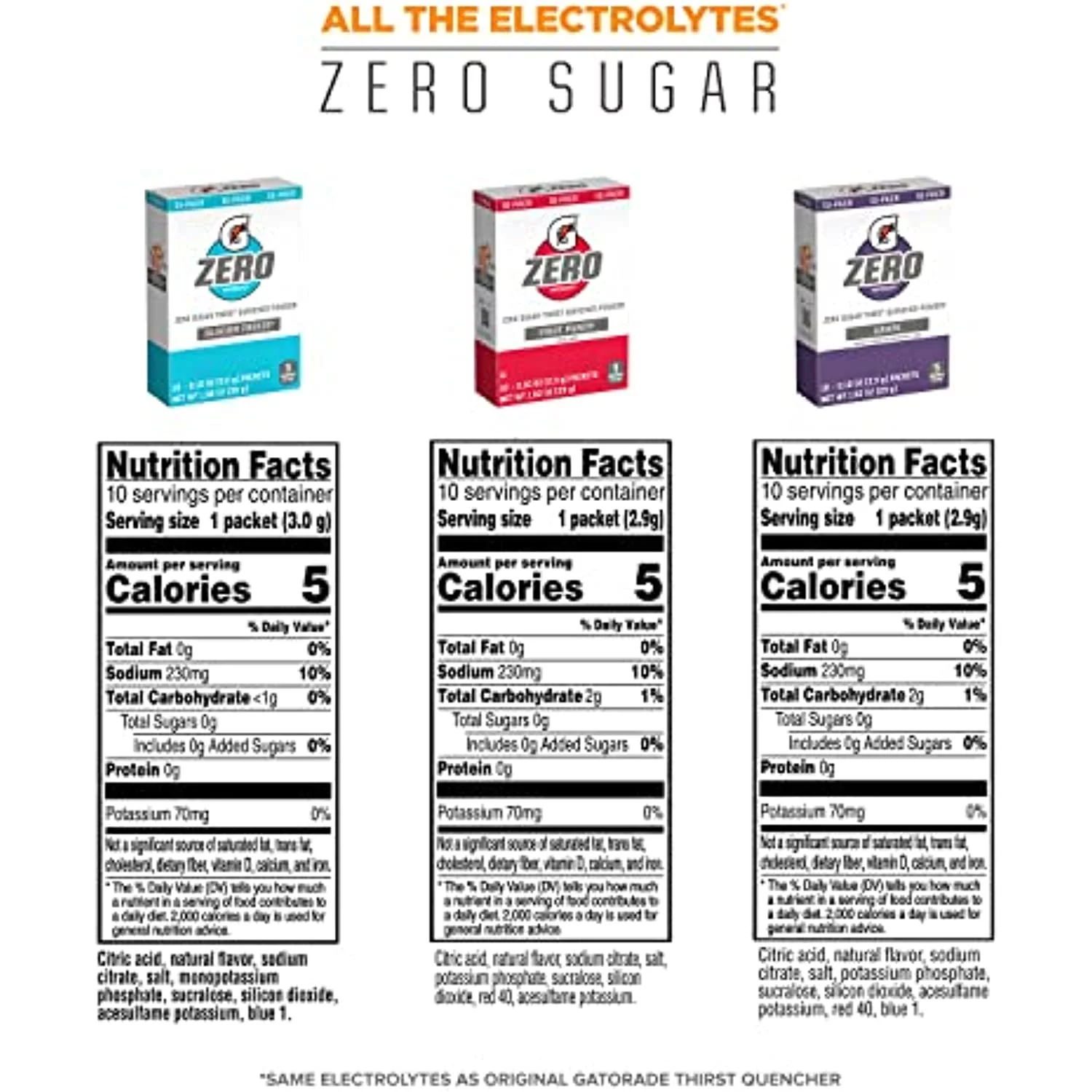 Gatorade G Zero Powder, Fruit Punch Variety Pack, 0.10Oz Individual Packets (50 Pack)