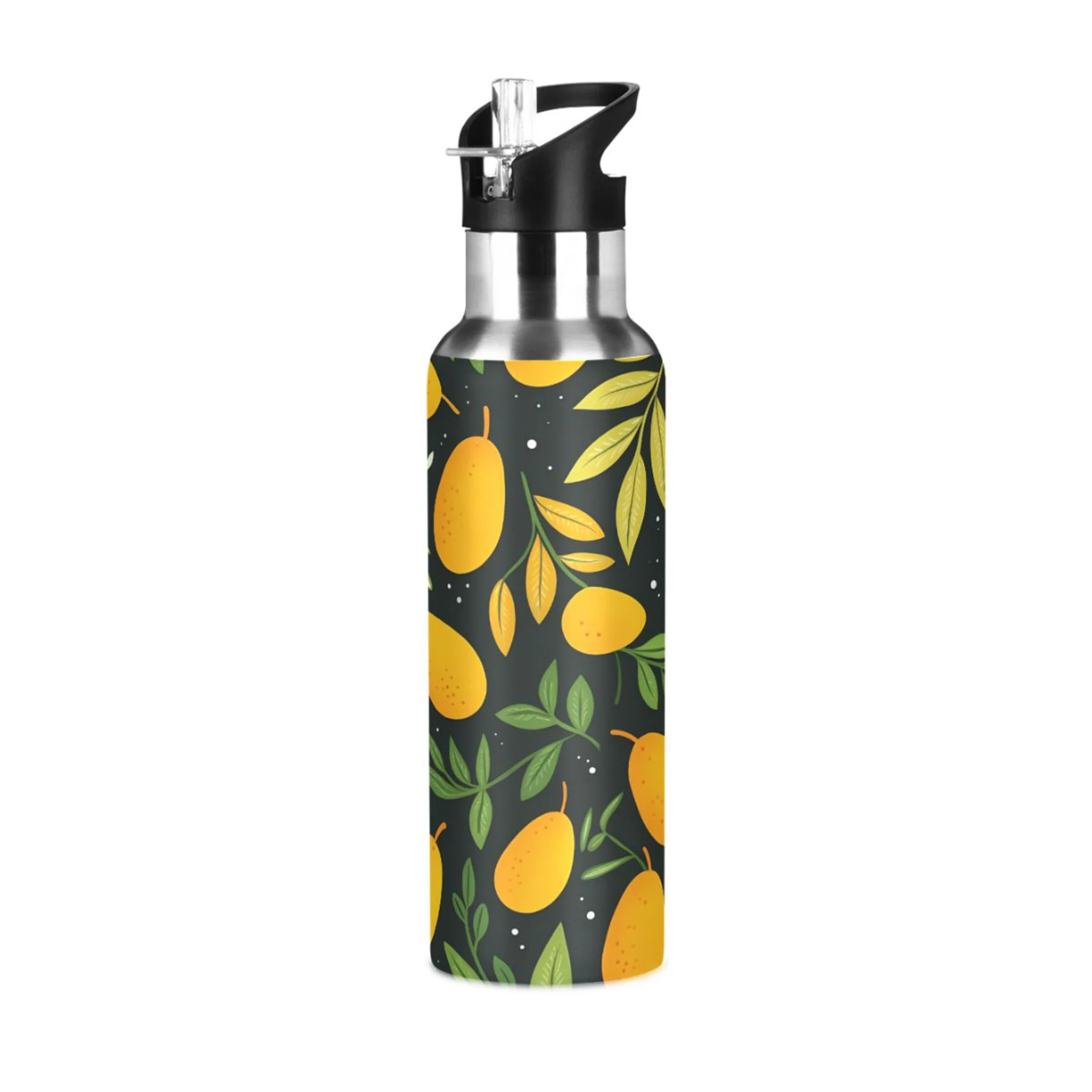 Water Bottle with Straw Lid Leak Pears and Leaves Stainless Steel Insulated Thermos Vacuum Flask for Cold Hot Drinking for Sports Camping Gym Yoga