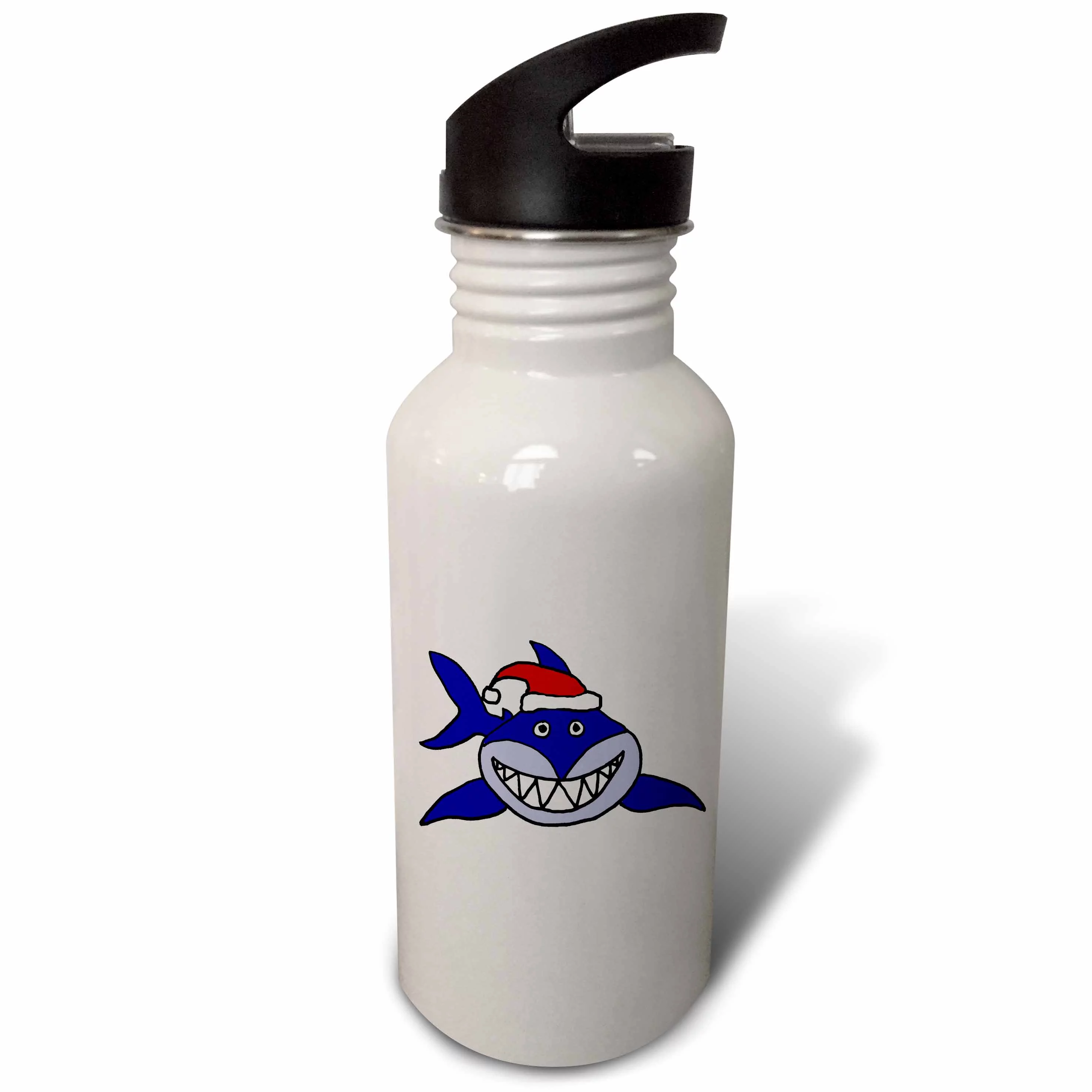 Funny Grinning Shark in Santa Claus Hat 21 oz Sports Water Bottle wb-196103-1