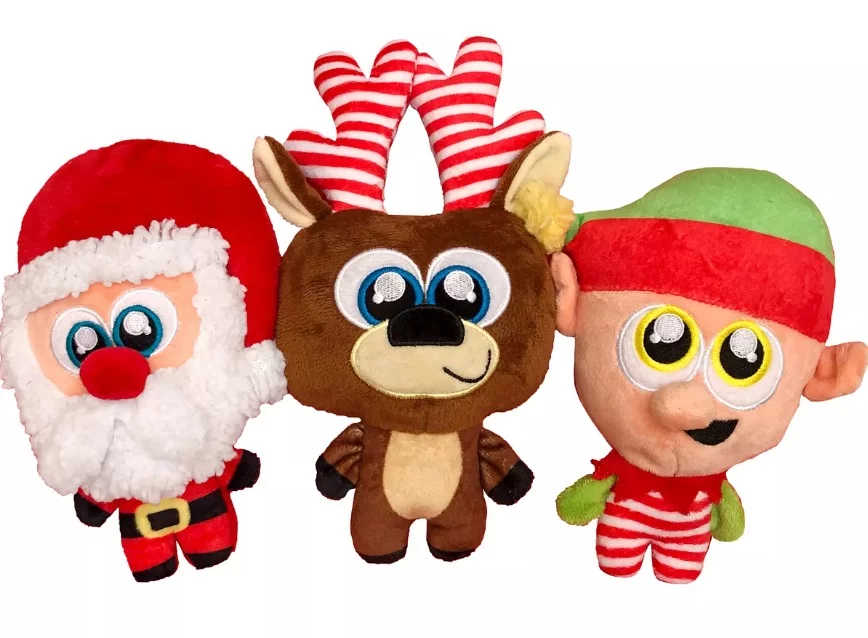 Dog Christmas Toys Stuffed Plush - for Small to Large Breeds 3 Piece Set, Gift Boxed