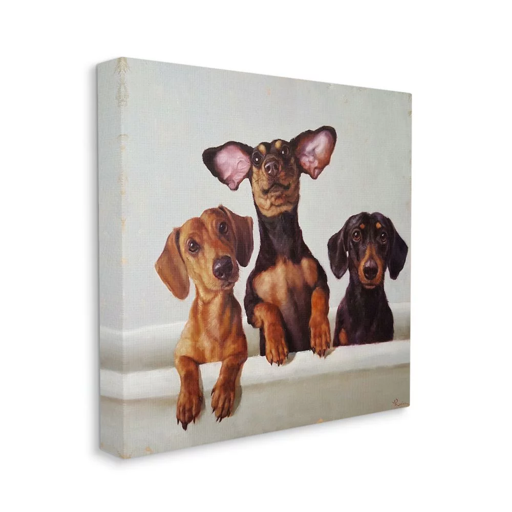 Stupell Industries Dachshunds in the Tub Pet Dog Bathroom Painting Canvas Wall Art Design by Lucia Heffernan, 36