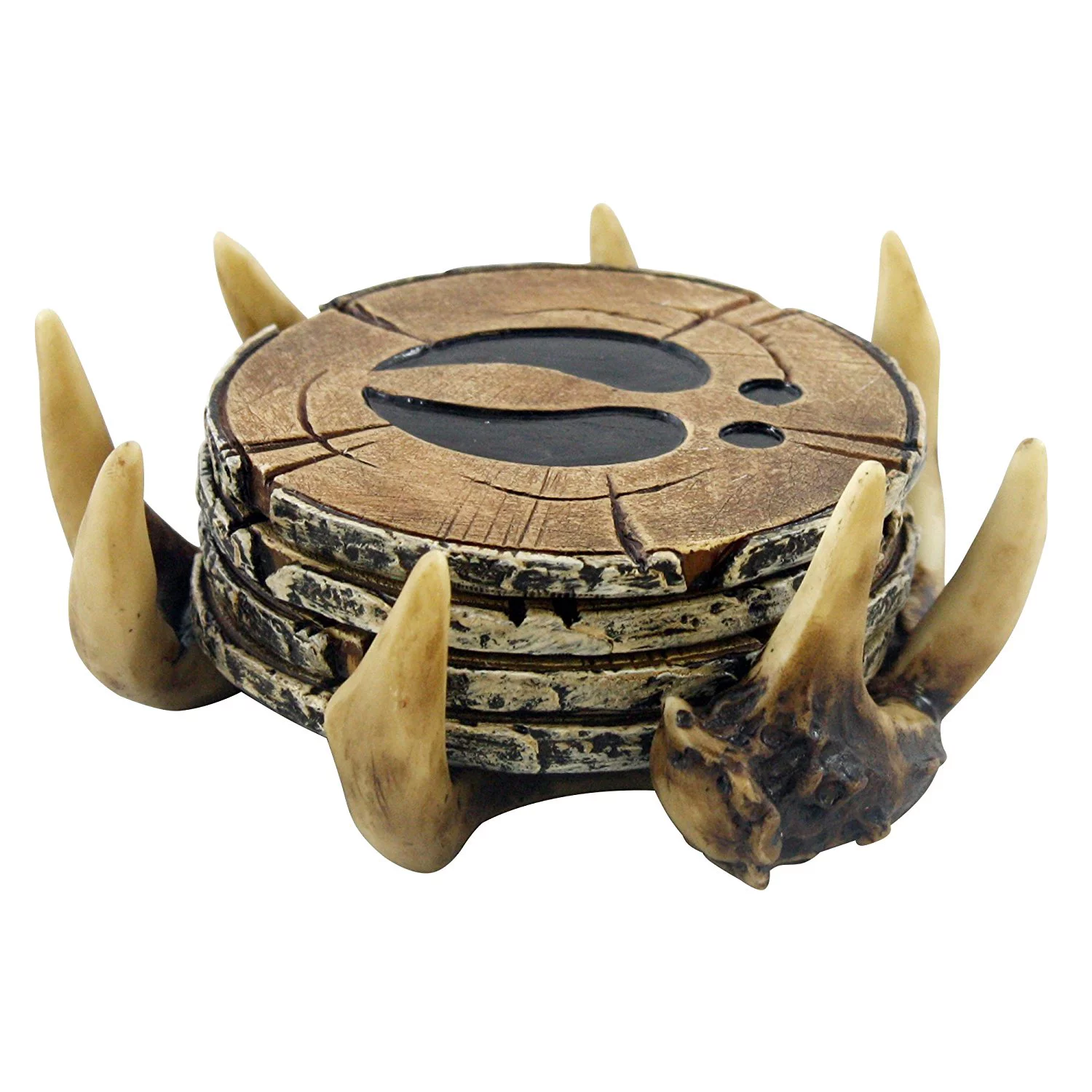 Pine Ridge Old West Deer Antler Drink Coasters Set Of 4 - Home Table Beverage Coaster With Holder - Drink Glass Holder With Outdoors Rustic Cabin Theme Decor