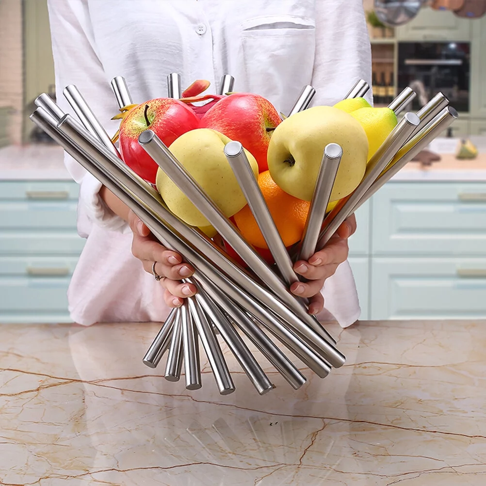 Portable Rotating Stainless Steel Fruit Bowl Fruit Plate Fruit Basket Fruit Stand Fruit Holder Creative Snacks Storage Organizer