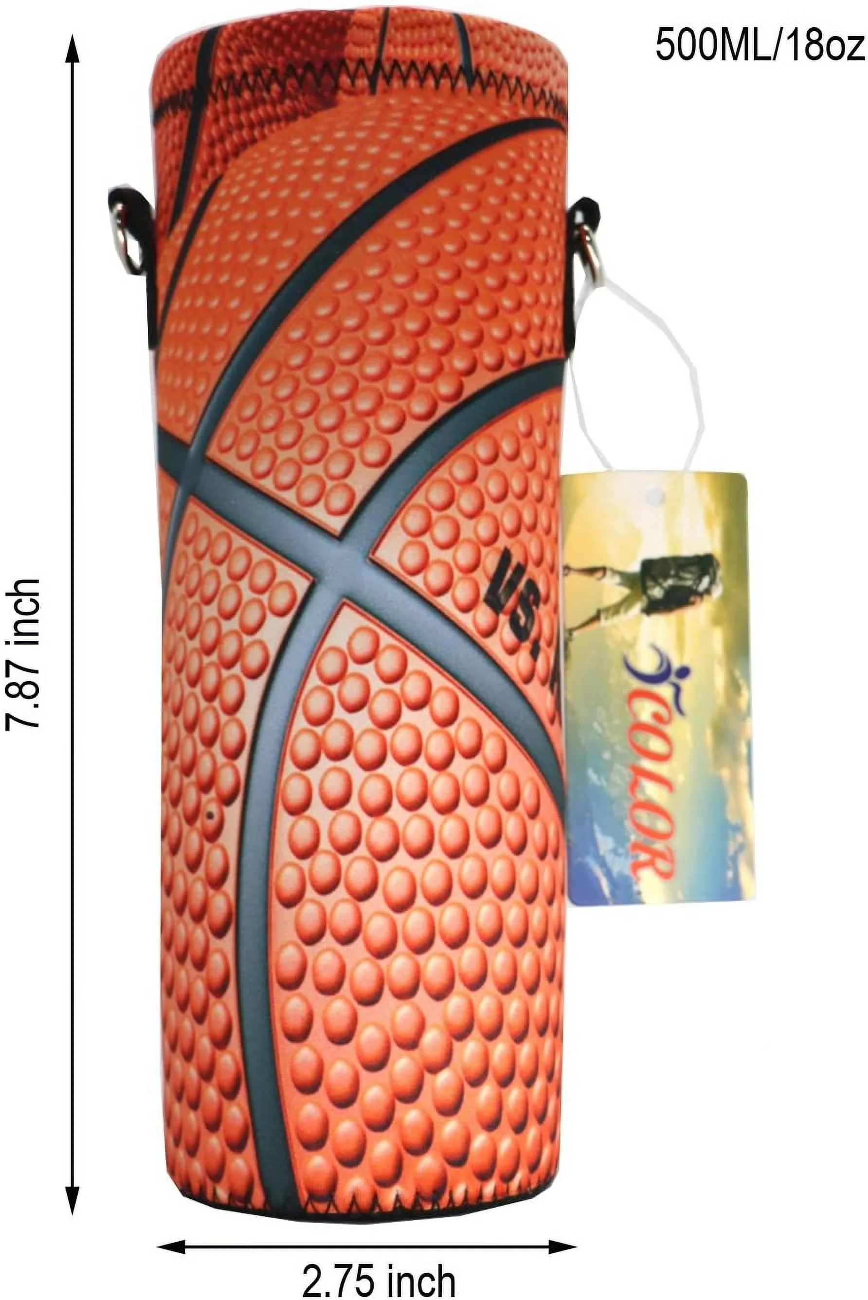 icolor Water Bottle Carrier Bag with Adjustable Shoulder Strap,Neoprene Insulated 16.9oz/500ml Water Bottle Cover for Stainless Steel Glass Plastic Bottles Diameter 2.75