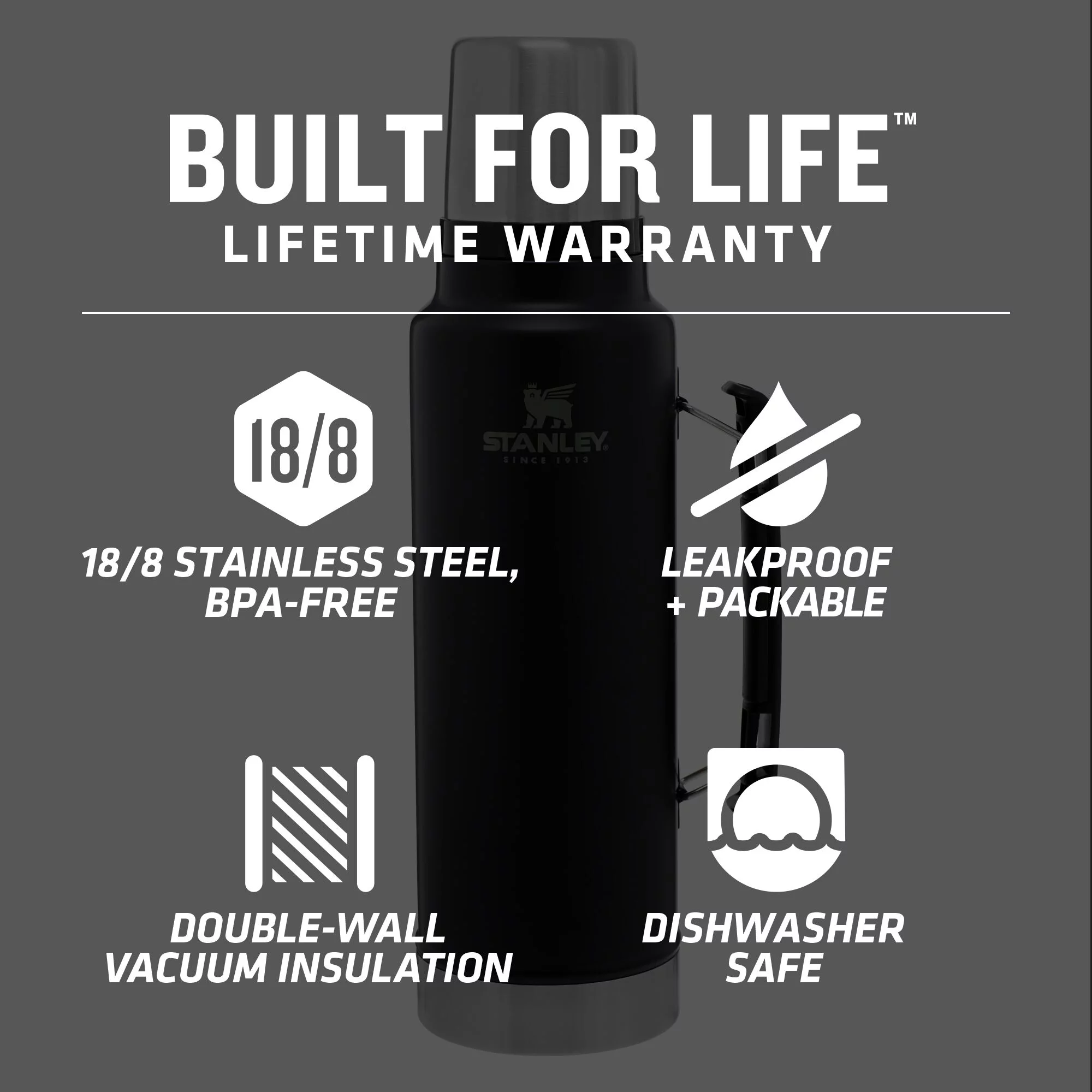 Stanley Classic Stainless Steel Vacuum Insulated Thermos Bottle, 1.5 qt