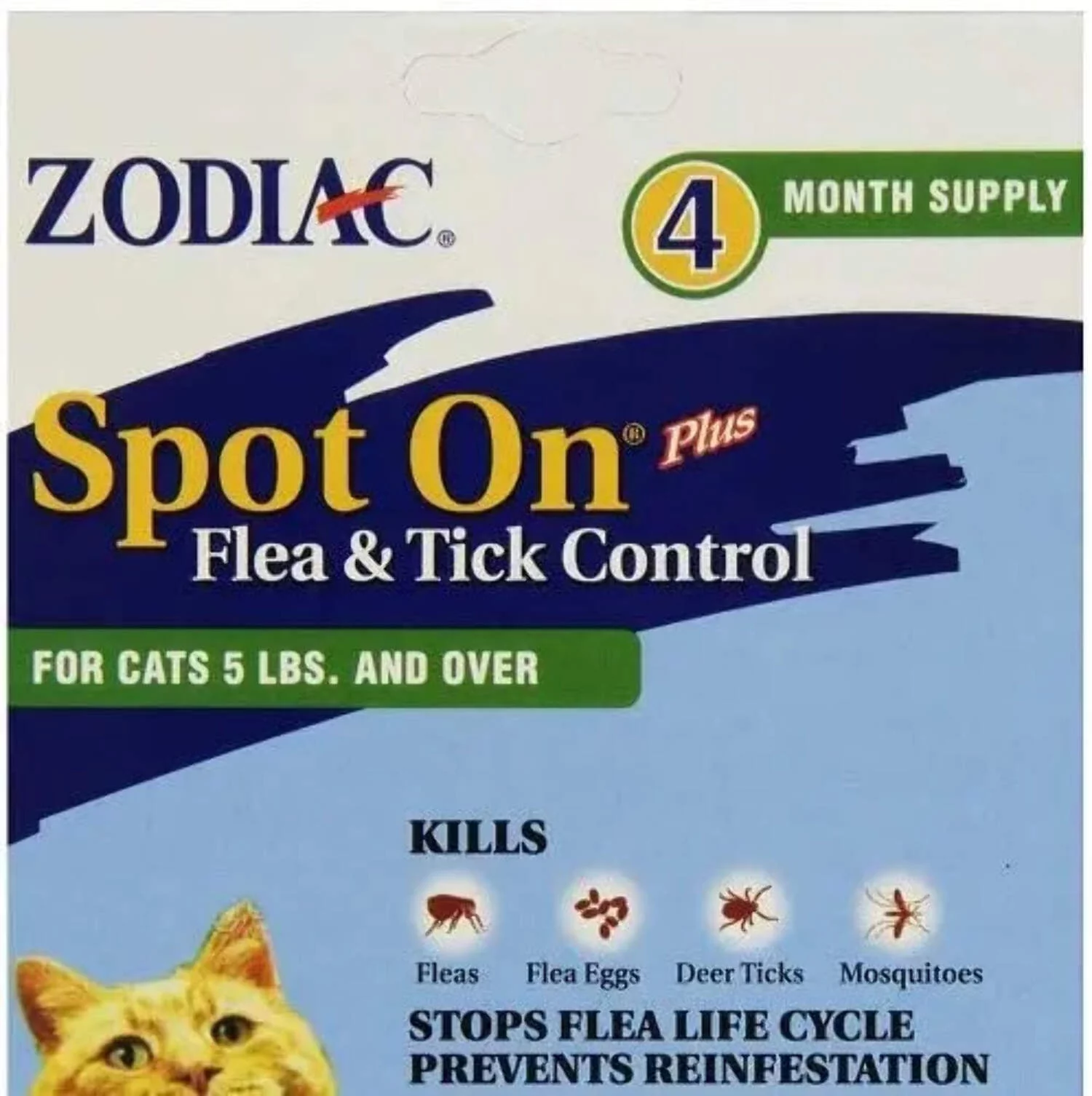 Zodiac Spot on Plus Flea & Tick Control for Cats & Kittens - Cats over 5 lbs (4 Pack)