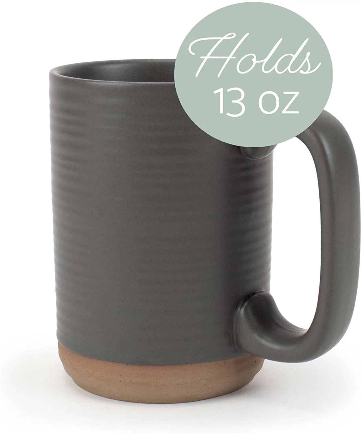 Elanze Designs Tall Ribbed Raw Clay Bottom Grey 16 ounce Ceramic Coffee Mugs Set of 4