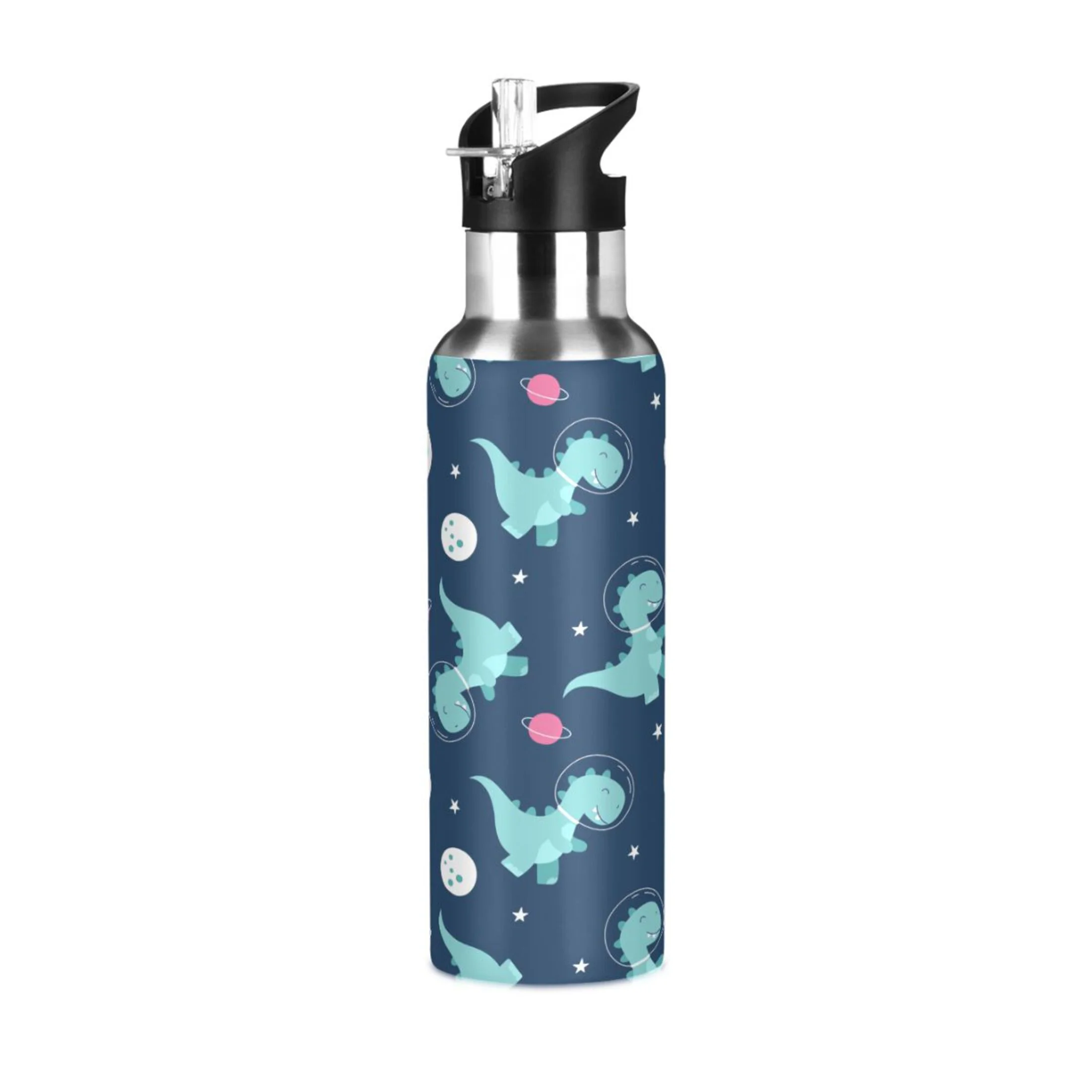 Stainless Steel Water Bottle Cute Dinosaur Astronaut Planet with Straw Lid Vacuum Insulated Keeps Hot and Cold Leak Proof Flask Jug for Gym Travel Sports Cycling Outdoor 20 OZ