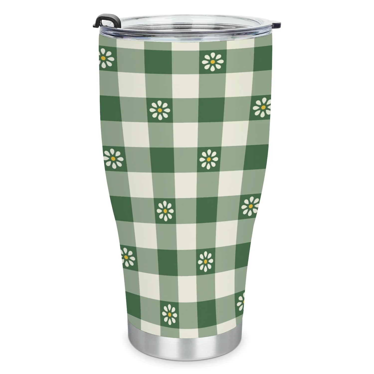 Hidove Stainless Steel Tumbler, Check Pattern with Flowers 30oz Leak Proof & Stainless Steel Bottle for Hot & Cold Drinks - Coffee Travel Mug, Water Metal Canteen, Thermal Cup