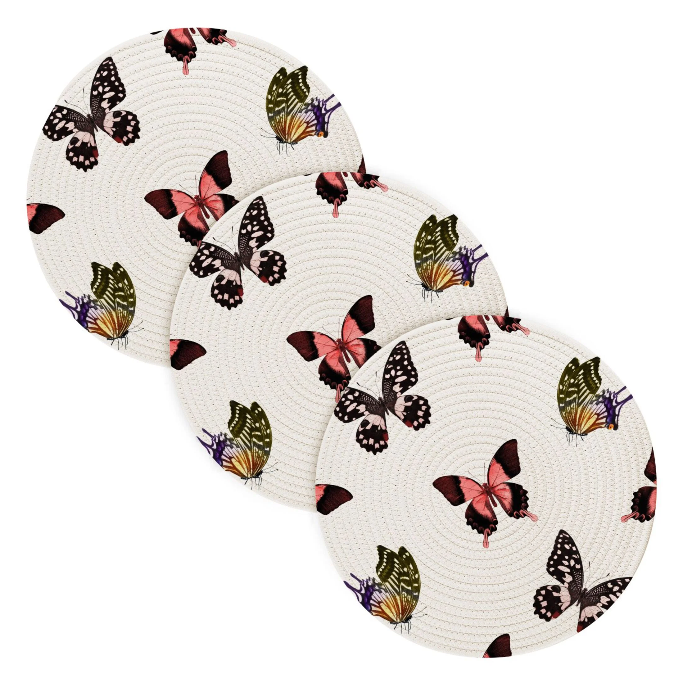 Butterflies Pattern 3 PCs Pot Holders Trivets Kitchen 15