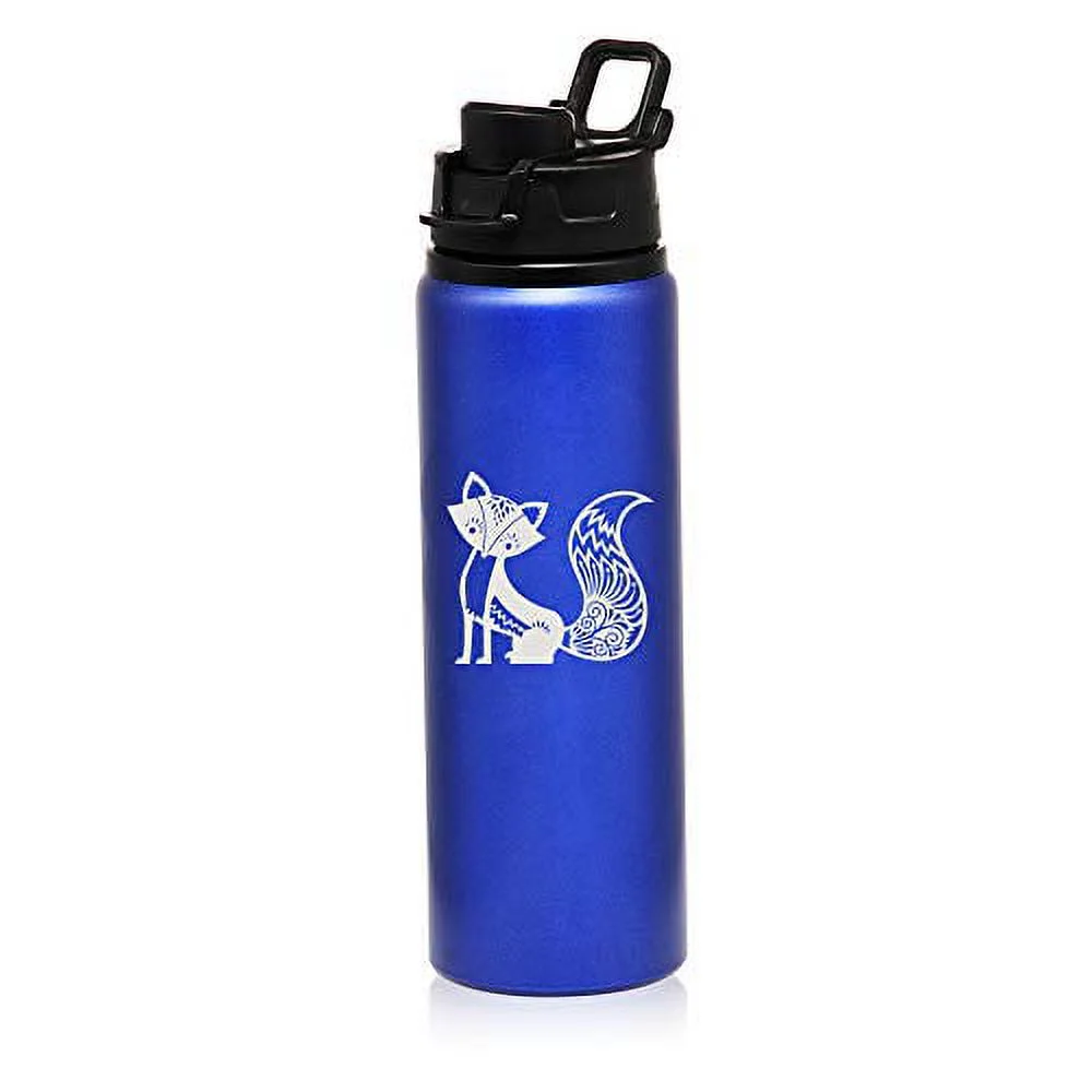 MIP Brand 25 oz Aluminum Sports Water Travel Bottle Fancy Fox (Blue)