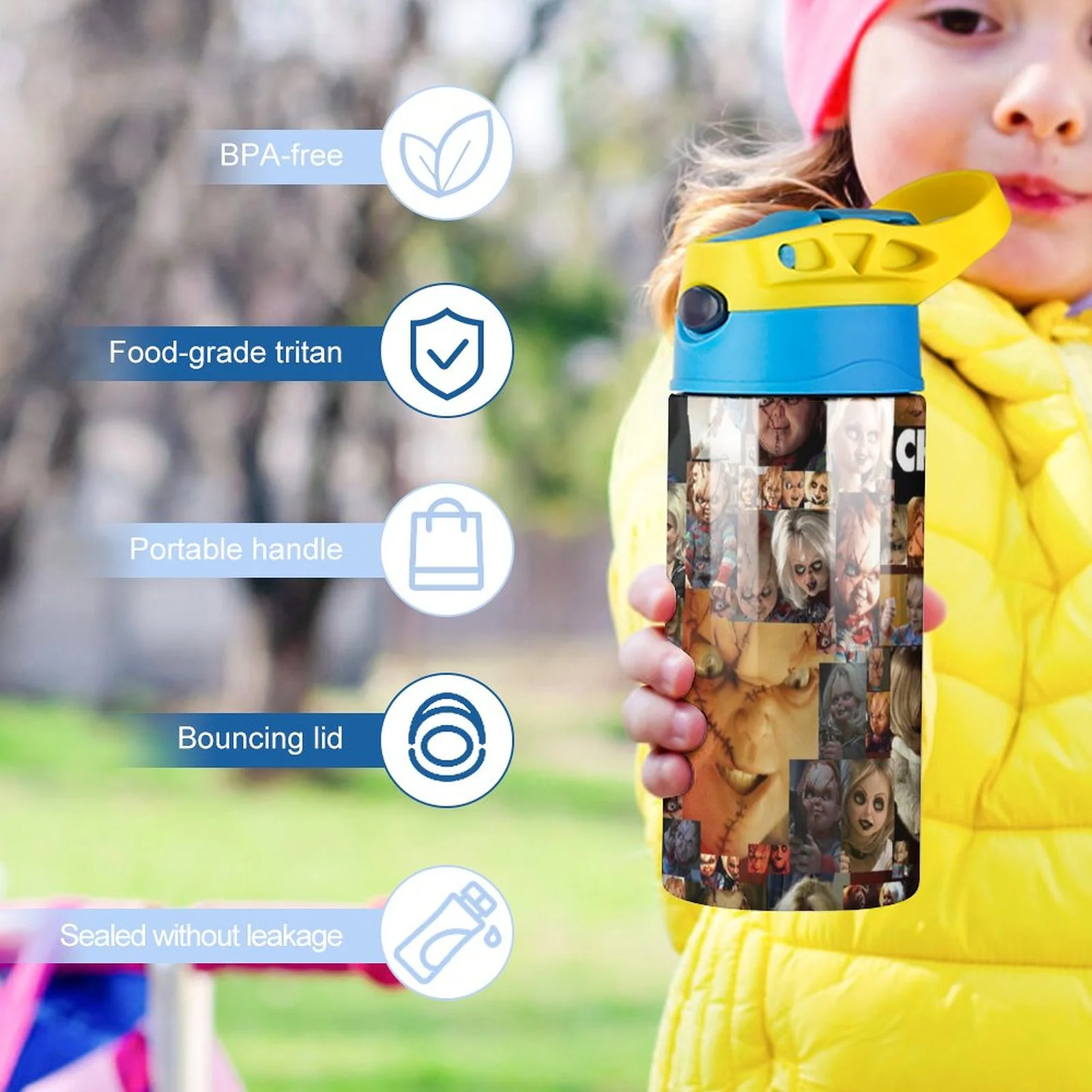 Chucky Characters Kid's Insulated Water Bottle With Straw Vacuum Stainless Steel Cup Leak-Proof Children Toddler Thermoses