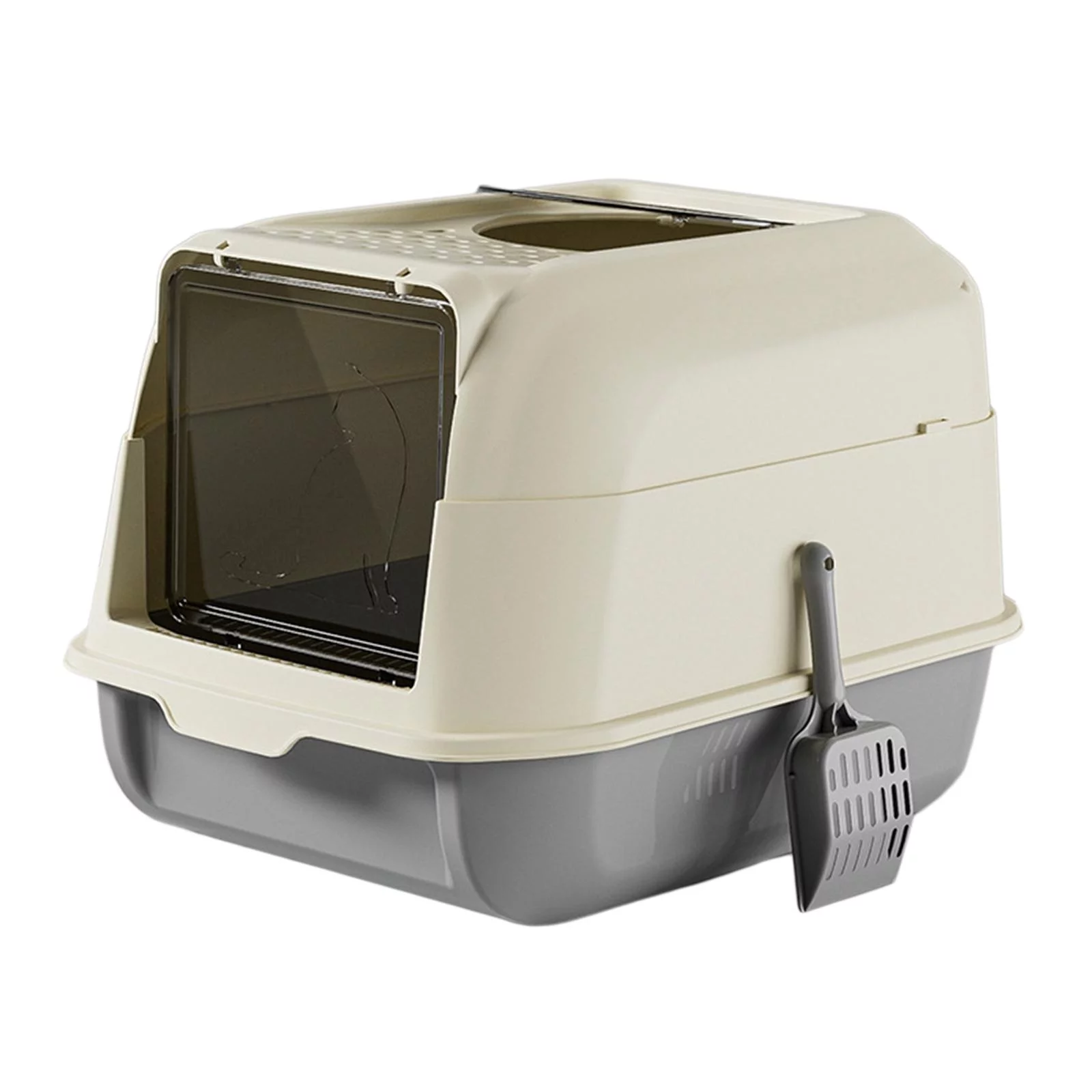 Cat Litter Box with Lid Front Entry Top Exit with Scooper Enclosed Cat Potty Gray