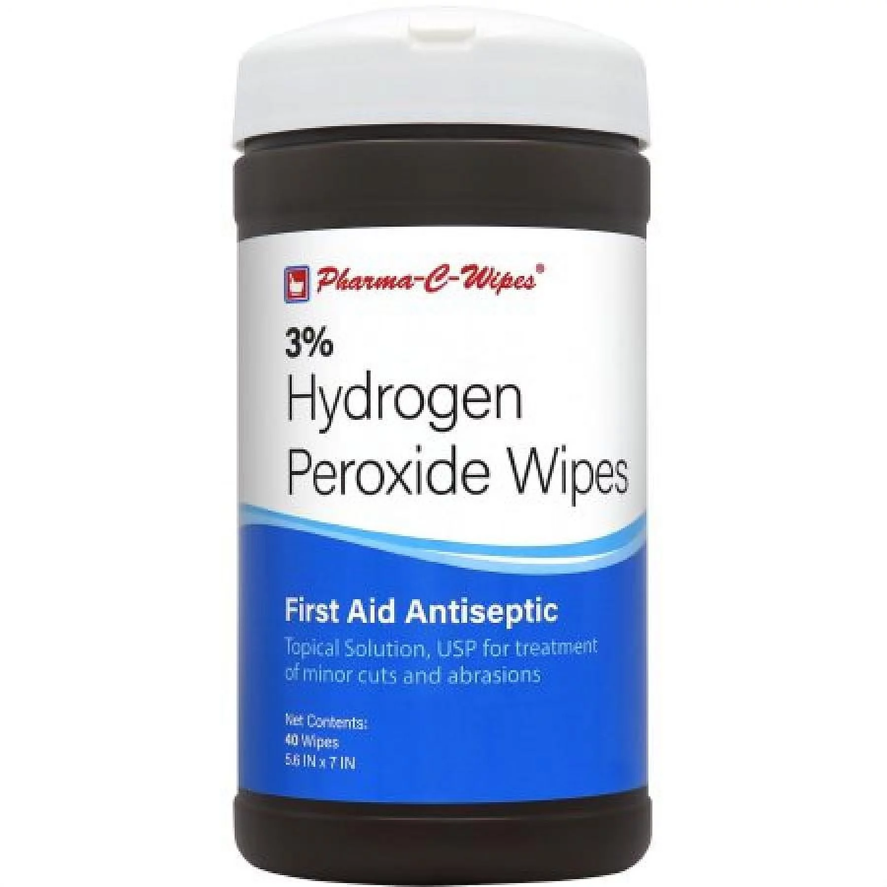 Pharma-C-Wipes 3% Hydrogen Peroxide Wipes, Antiseptic Skin WIpe, 5.6 Inches x 7 Inches, 40 Wipes per Canister, 6 Canisters