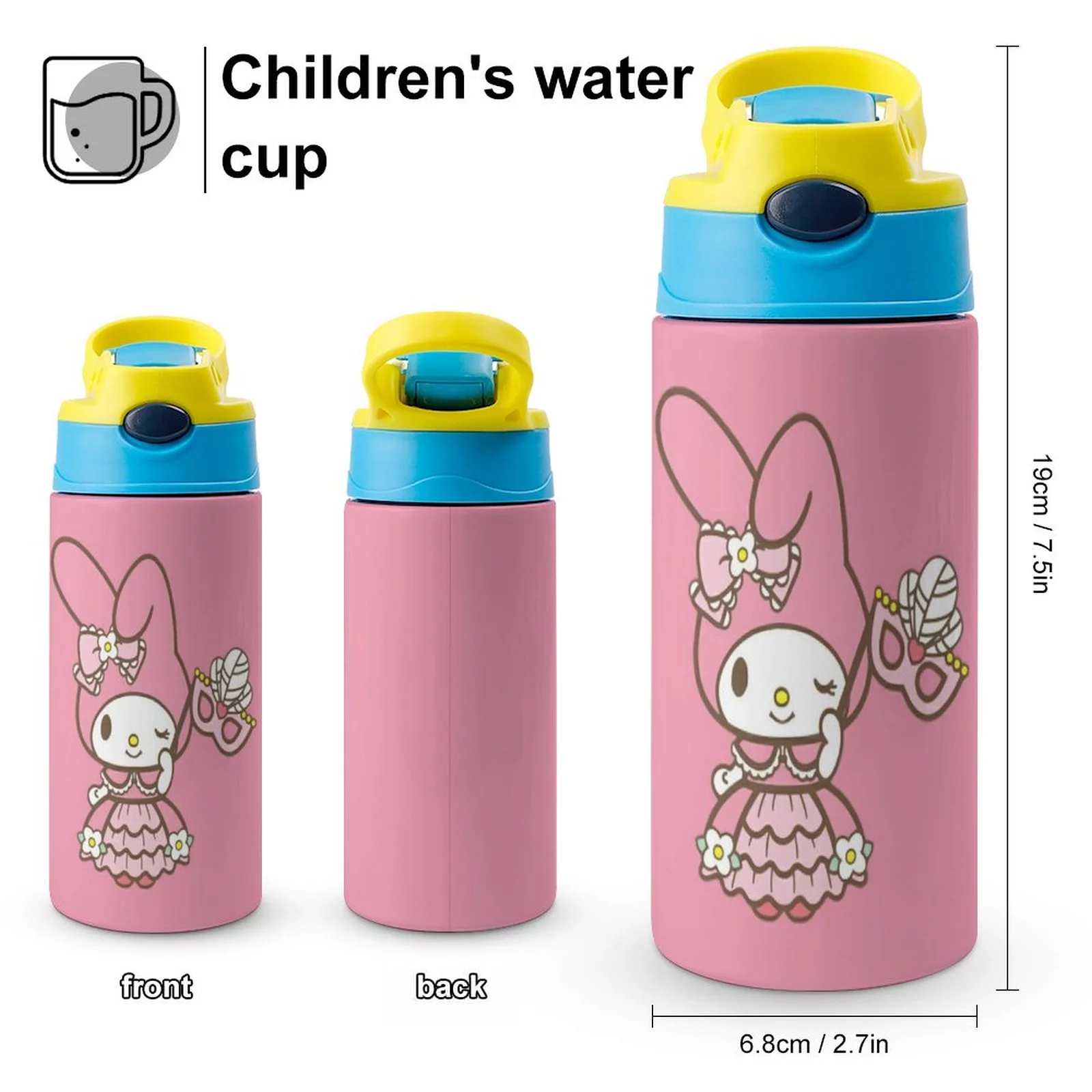Smile My Melody Children's Water Bottle Vacuum Insulated Stainless Steel Cup With Straw Toddler Thermoses