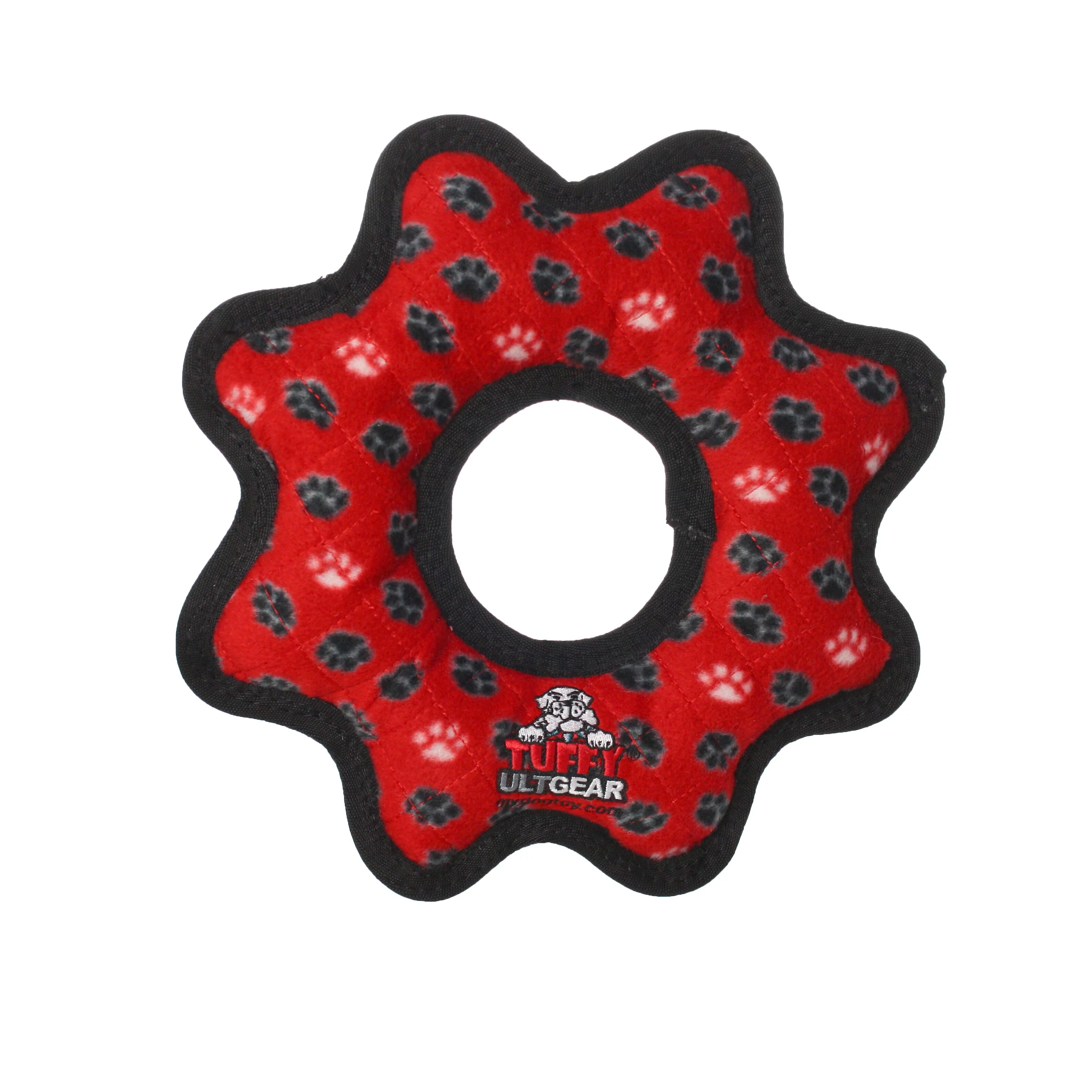Tuffy Ultimate Gear Ring Red Paw, Durable Squeaky Dog Toy
